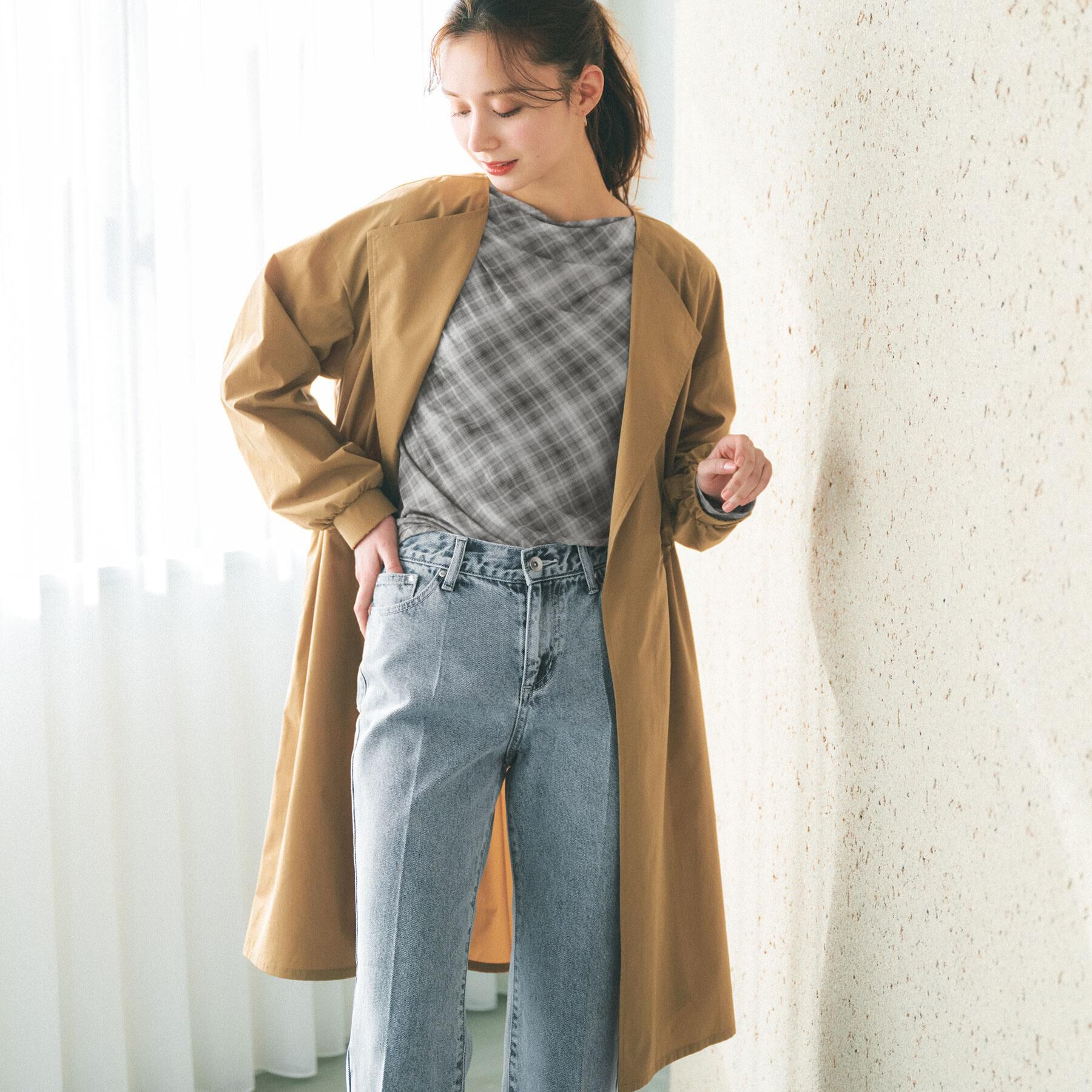 index「シアーチェックドレープネックトップス【洗濯機OK】」|Tシャツ・カットソー|