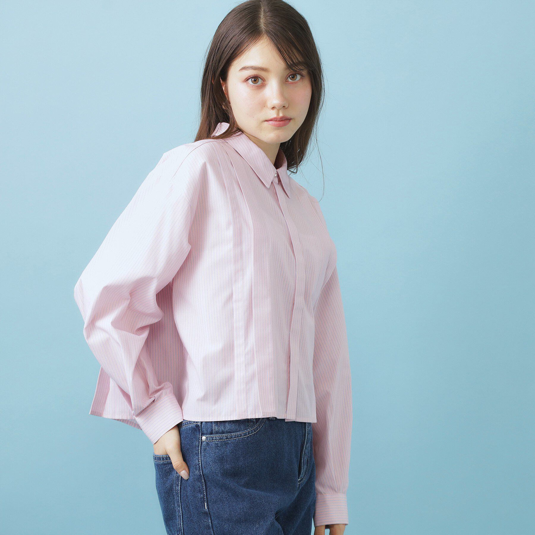 index「ブロード短丈タックシャツ【洗濯機OK】《5col》」|シャツ・ブラウス|ライトピンク(870