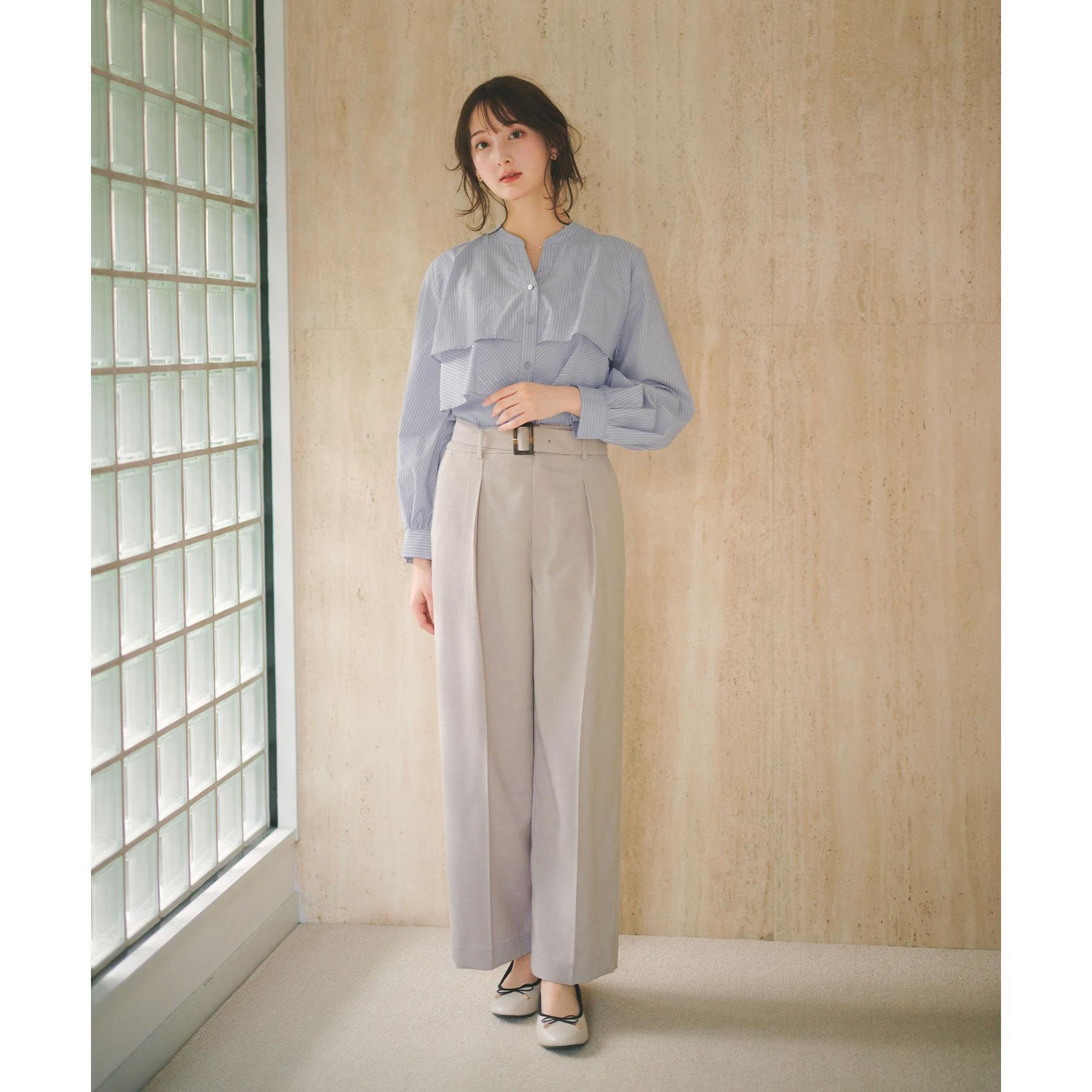 index「フリルキーネックシャツ【洗濯機OK/イージーアイロン/防シワ】《XS～LL/7col》」|シャツ・ブラウス|