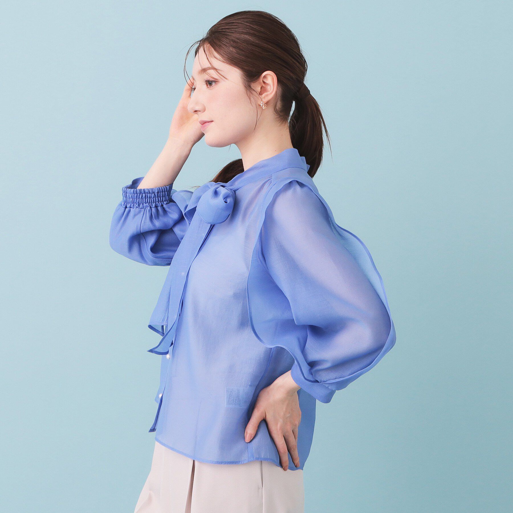 index「オーガンシアーリボンフリルブラウス【洗濯機OK/イージーアイロン】」|シャツ・ブラウス|