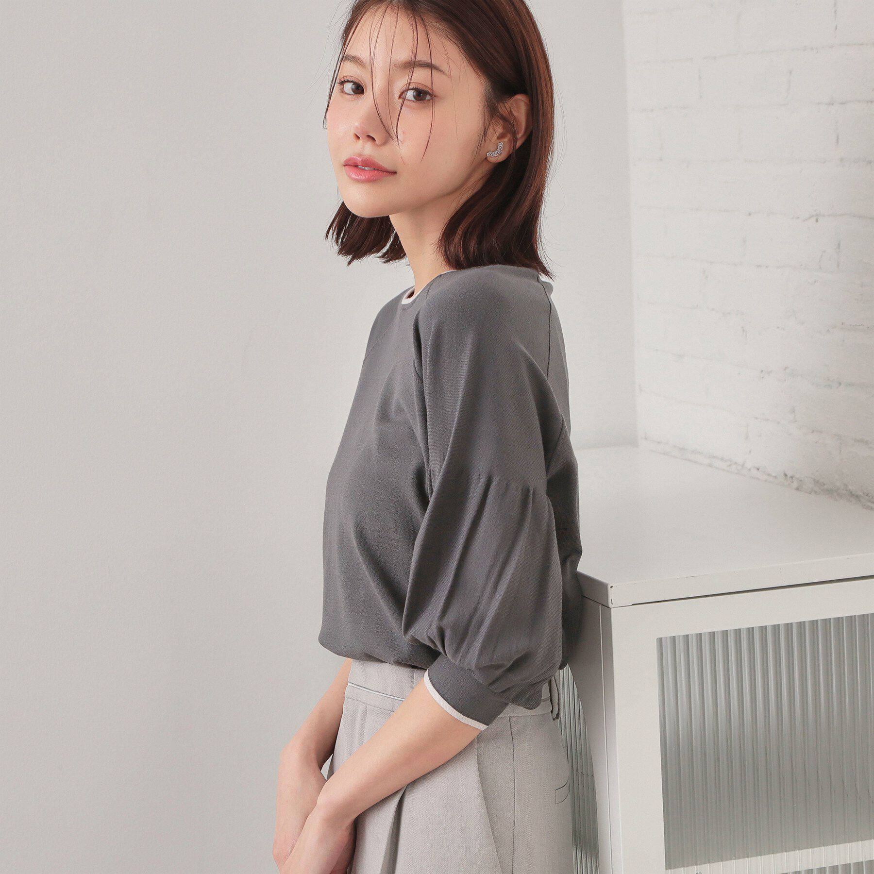 index「バルーン風スリーブバイカラーニット【洗濯機OK】」|ニット・セーター|