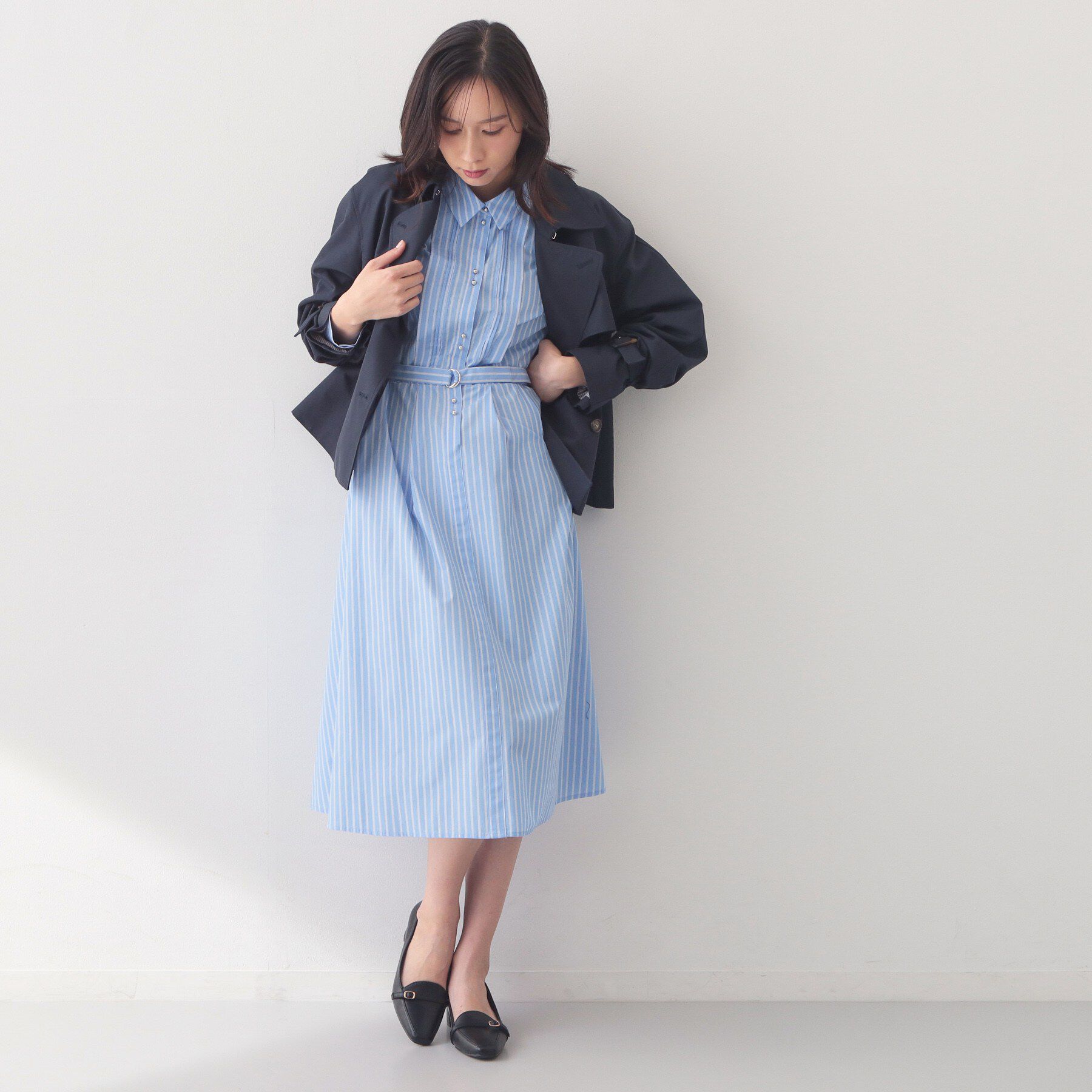 index「ベルト付きタックシャツワンピース【洗濯機OK/イージーアイロン】」|ワンピース|