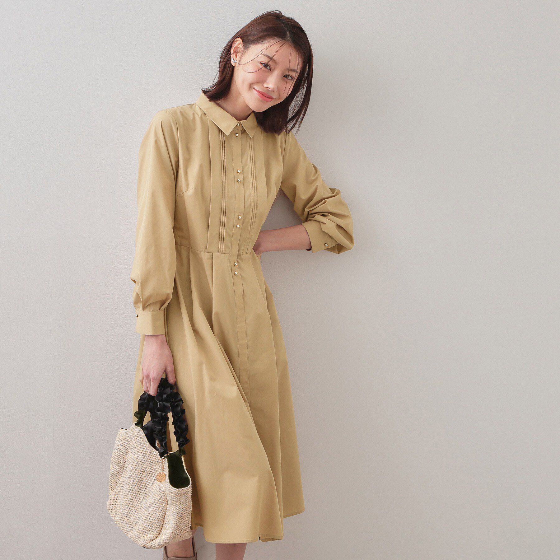 index「ベルト付きタックシャツワンピース【洗濯機OK/イージーアイロン】」|ワンピース|