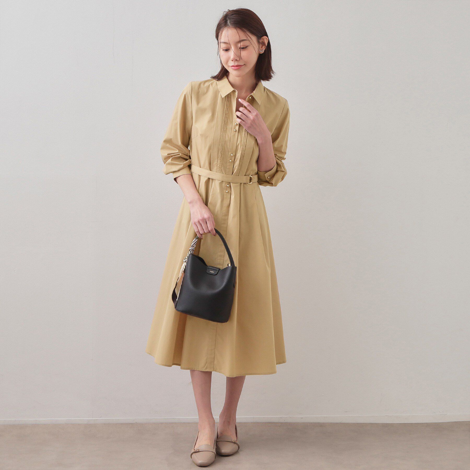 index「ベルト付きタックシャツワンピース【洗濯機OK/イージーアイロン】」|ワンピース|