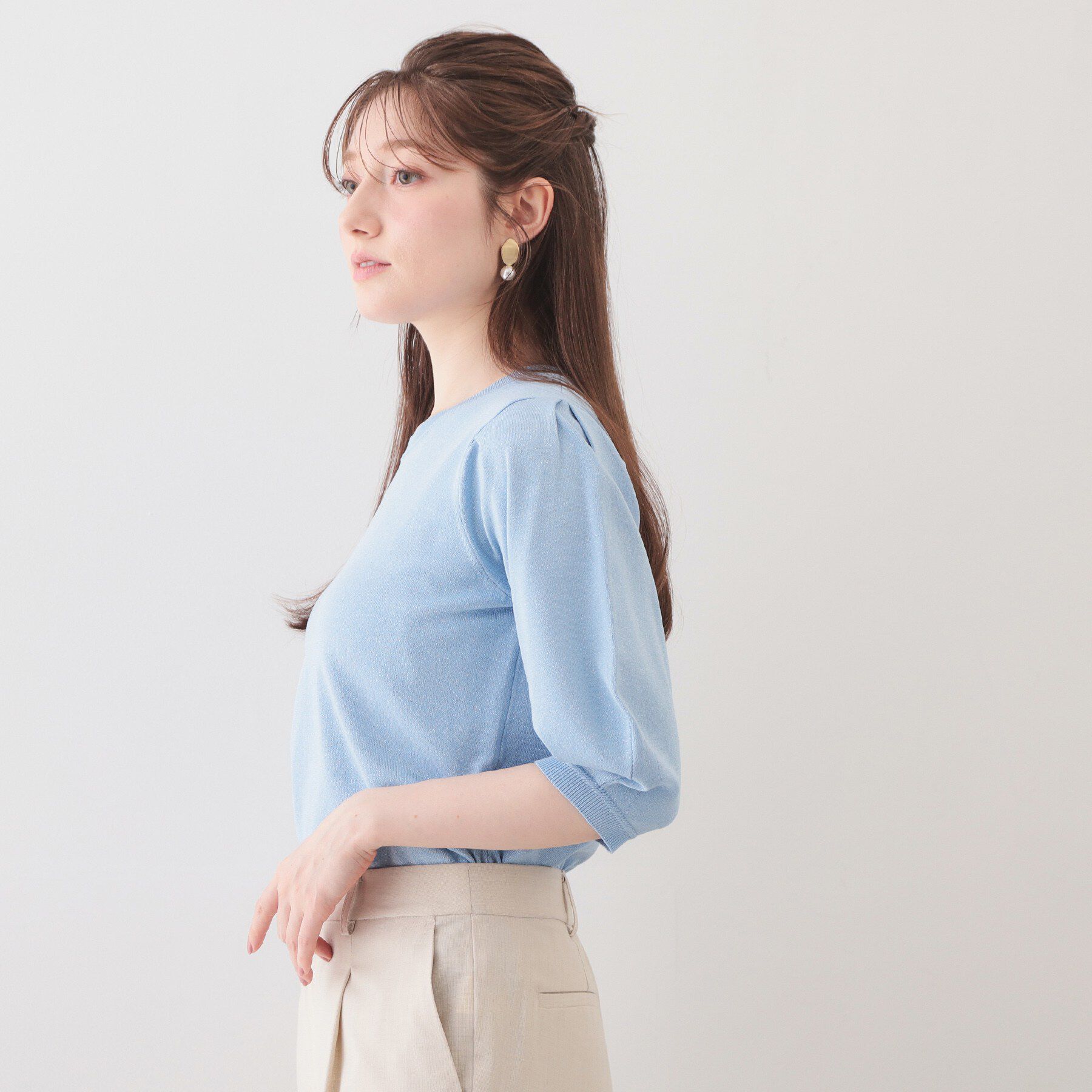 index「6分袖タックスリーブニット【洗濯機OK/UVケア】《XS～LL/9col》」|ニット・セーター|