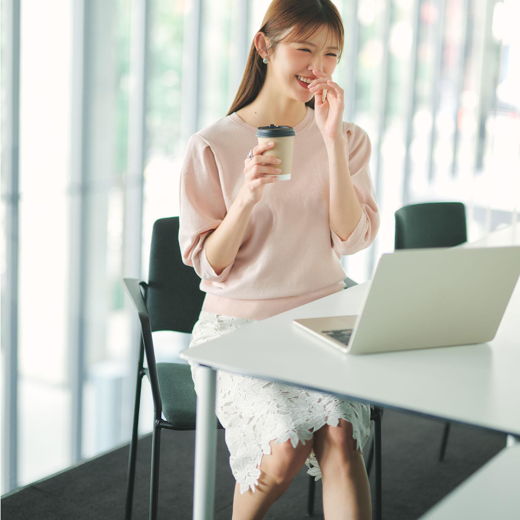 index「6分袖タックスリーブニット【洗濯機OK/UVケア】《XS～LL/9col》」|ニット・セーター|