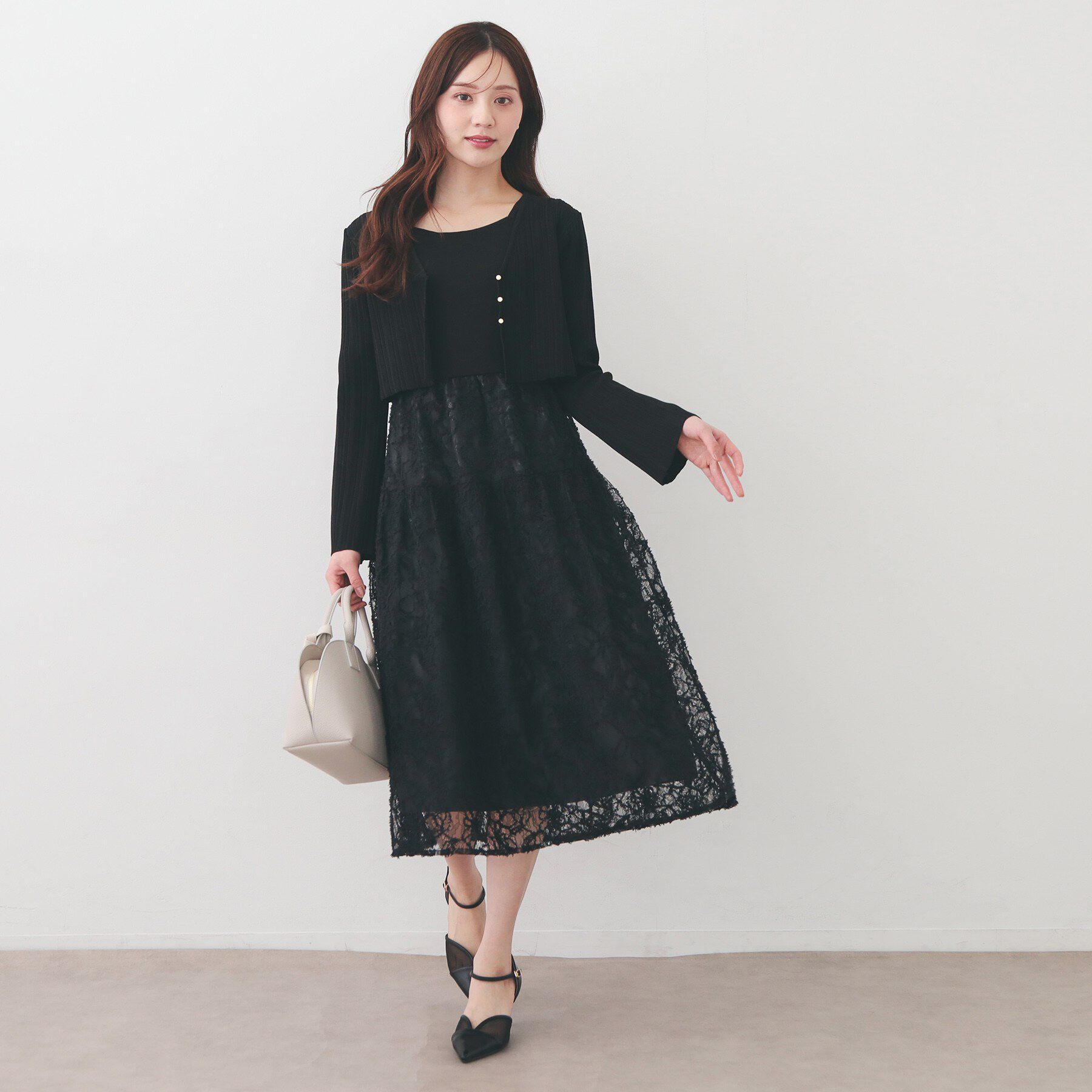 index「《ツインセット》カーディガン&times;ニットドッキングワンピース【洗濯機OK】」|スーツ|