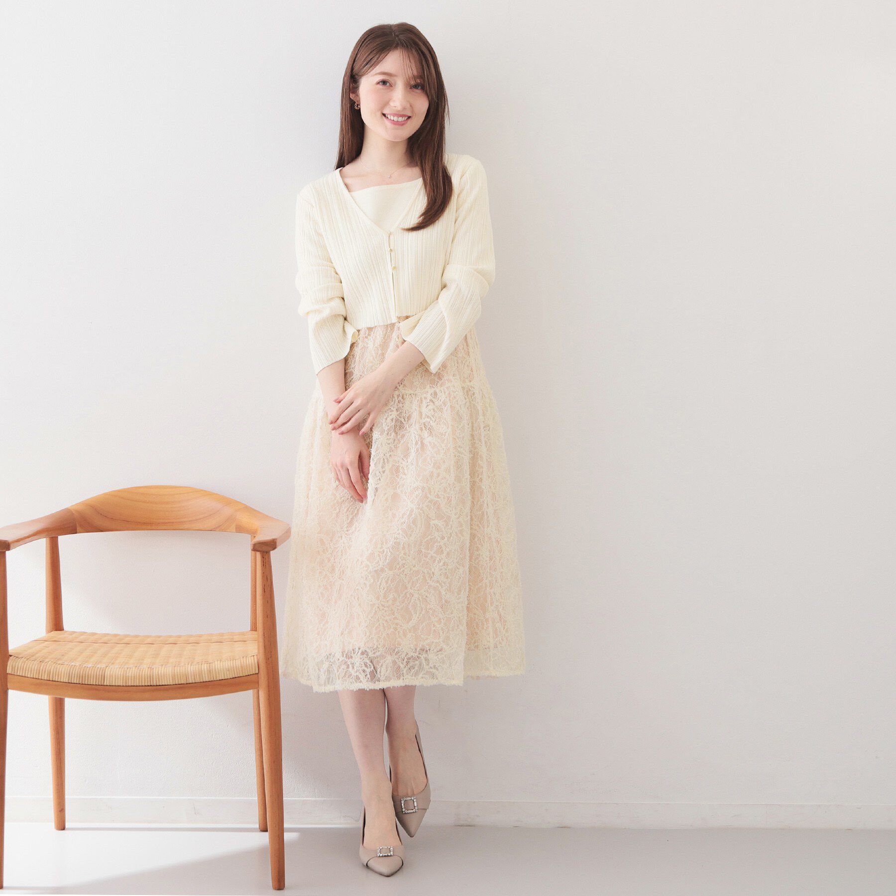 index「《ツインセット》カーディガン&times;ニットドッキングワンピース【洗濯機OK】」|スーツ|