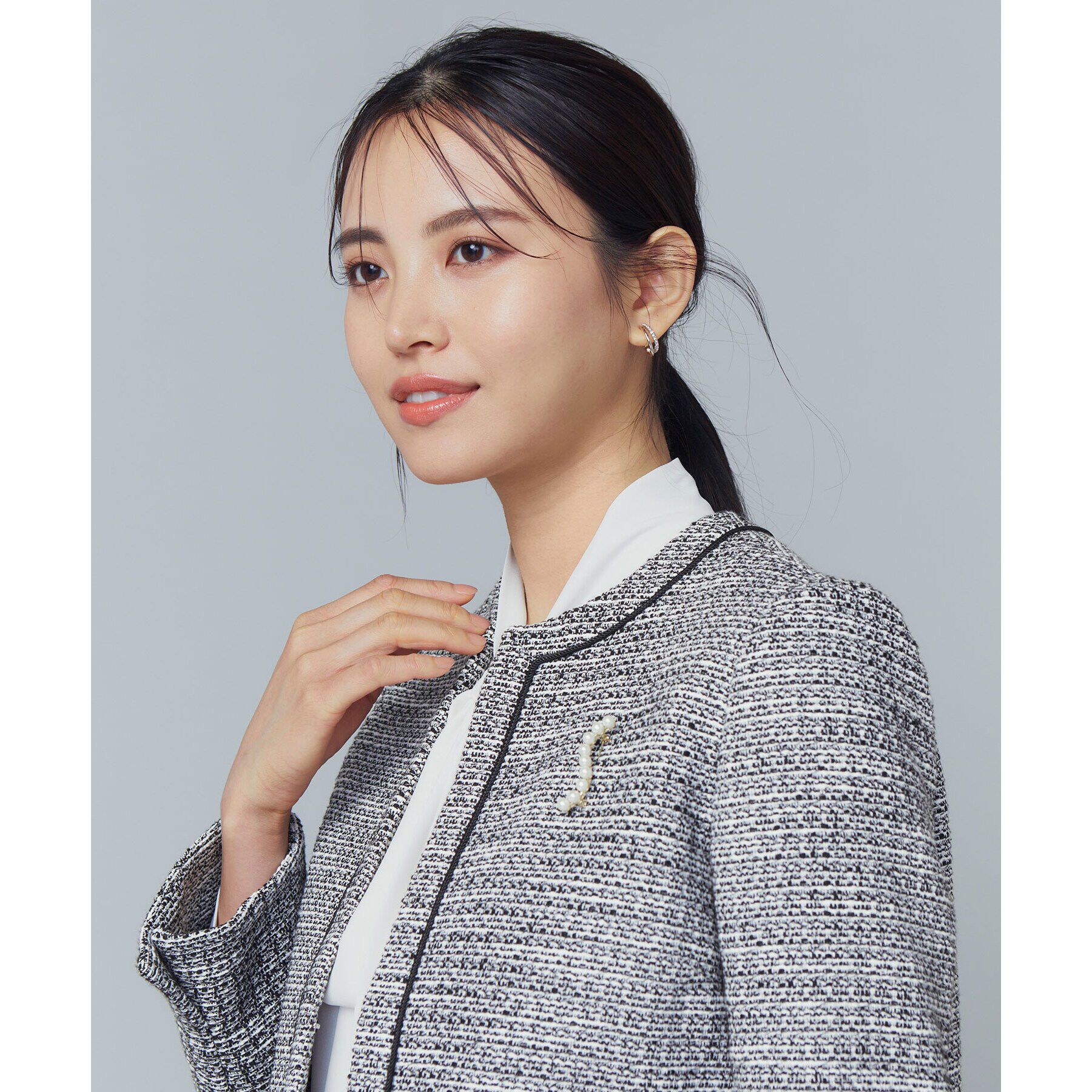 OPAQUE.CLIP「《通勤・セレモニー対応》コットンツイードジャケット」|ノーカラージャケット|