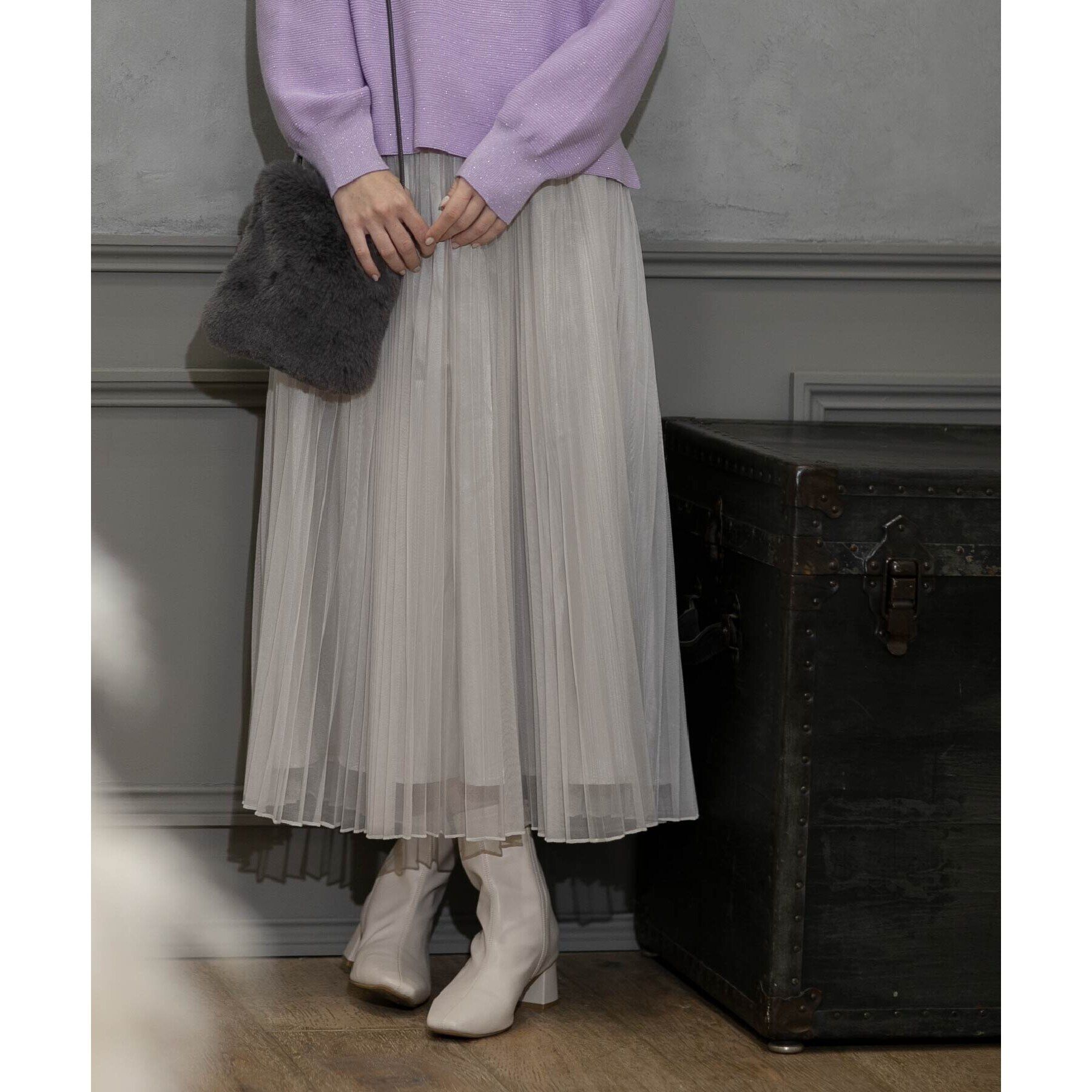 OPAQUE.CLIP「《通勤・セレモニー対応》チュールプリーツフレアスカート【洗濯機洗い可】」|スカート|ライトベージュ(05