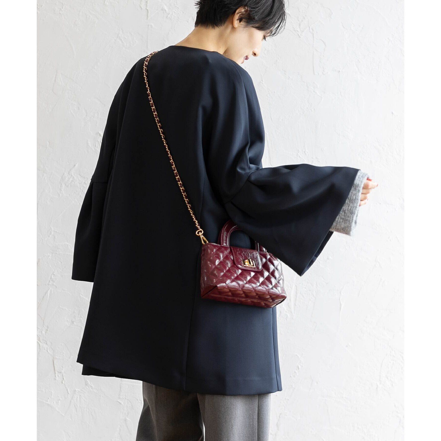 OPAQUE.CLIP「フレアスリーブミドルコート【洗える】」|ノーカラーコート|