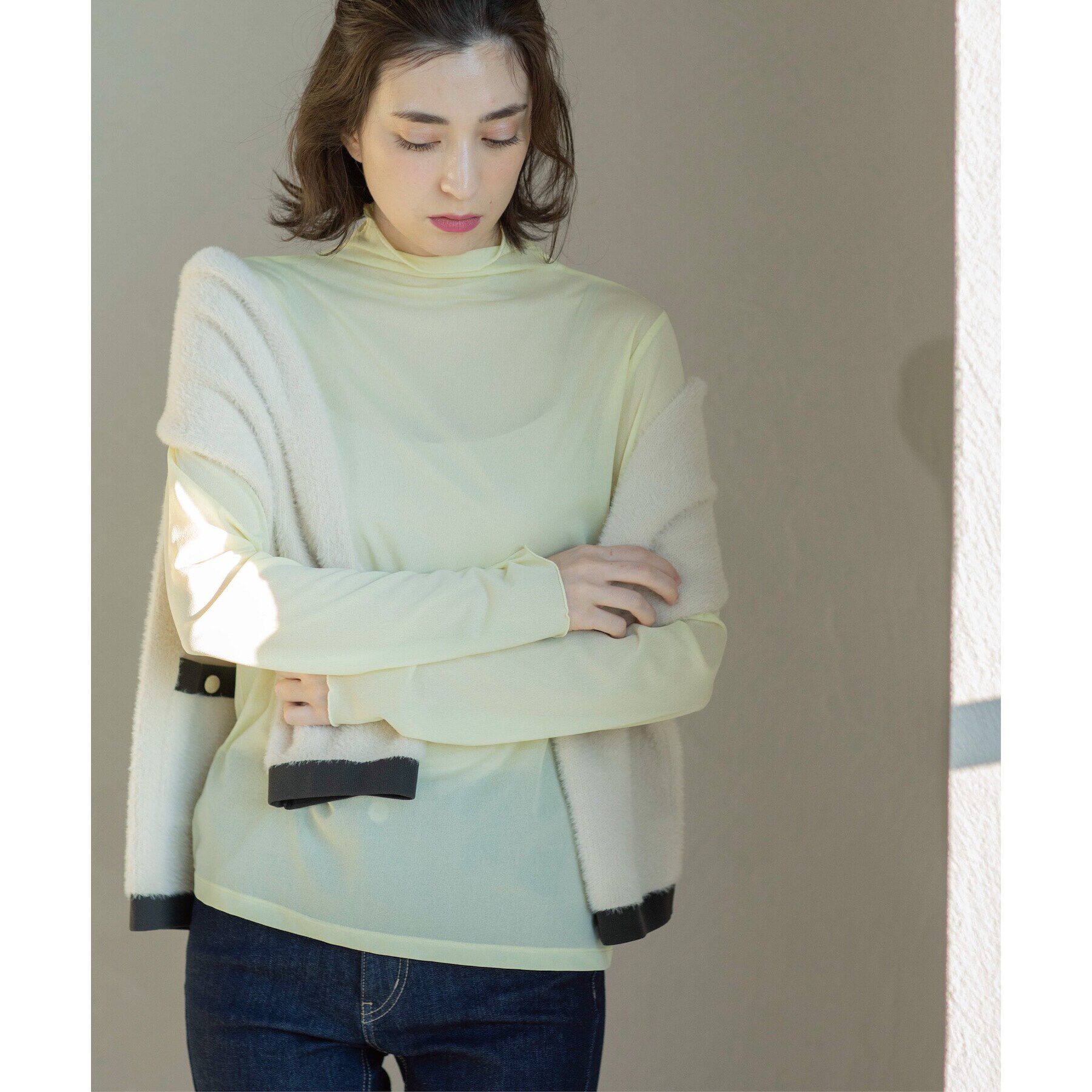 OPAQUE.CLIP「シアーメロウハイネックトップス【洗濯機洗い可】」|Tシャツ・カットソー|