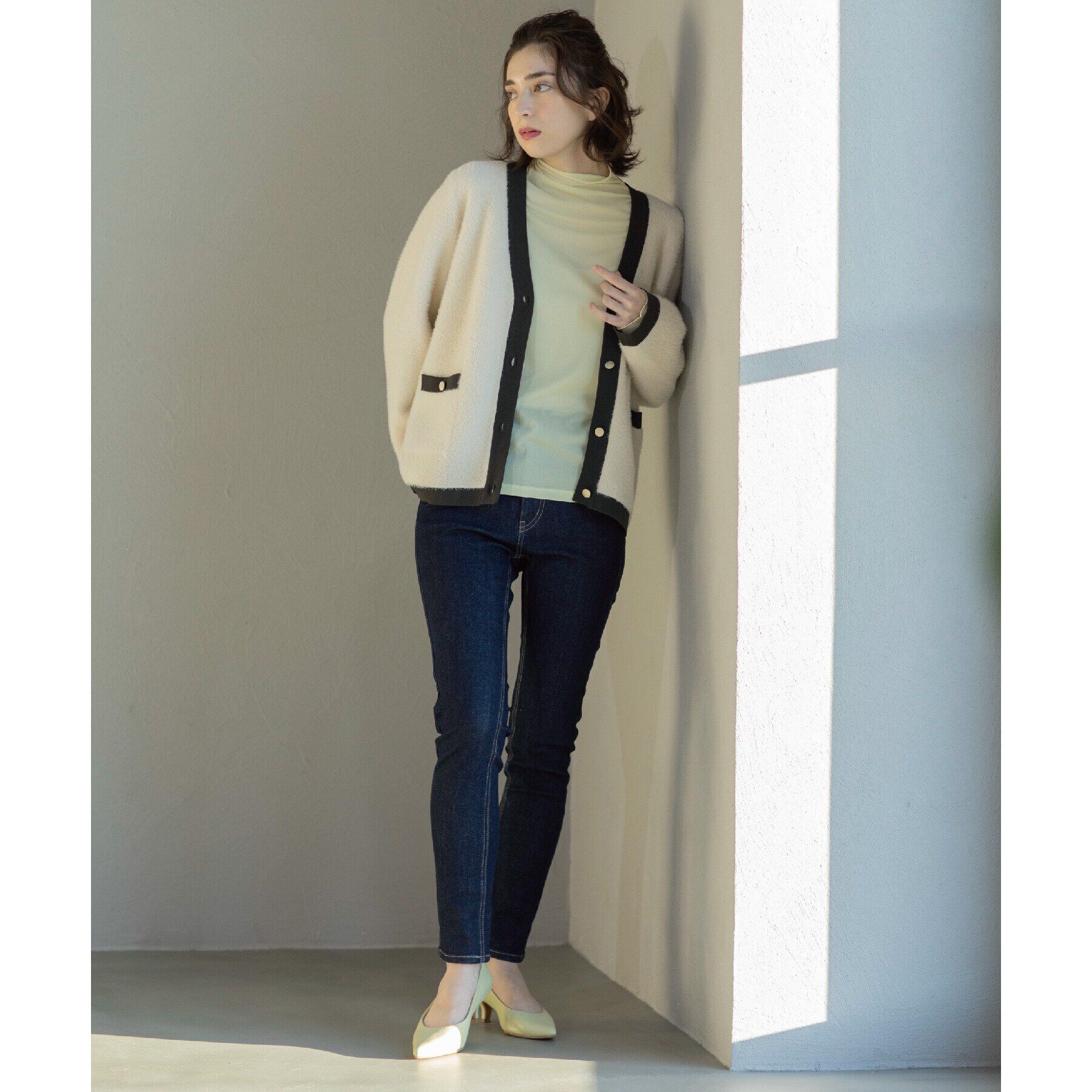 OPAQUE.CLIP「フェザーヤーン配色Vネックカーディガン【洗濯機洗い可】」|カーディガン|