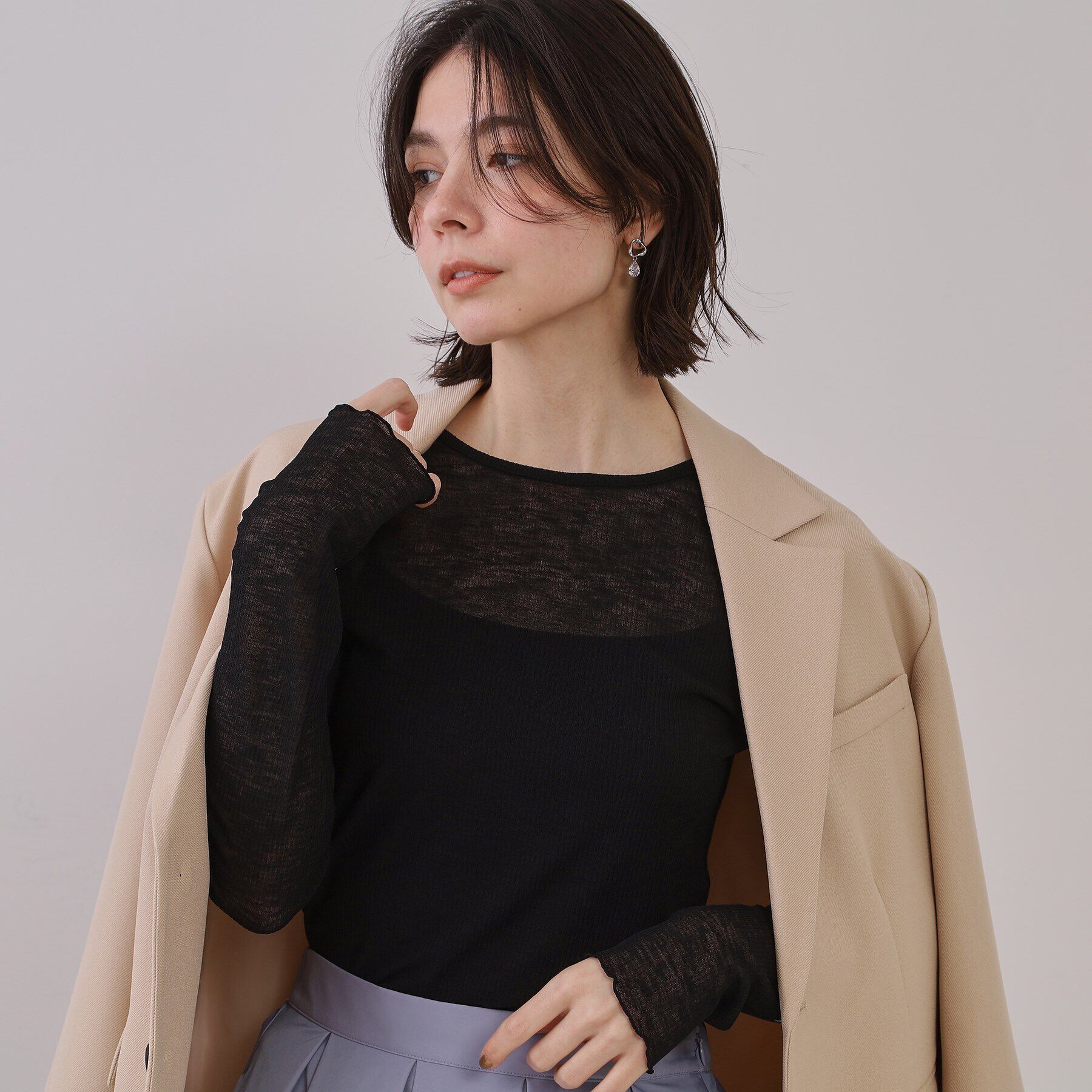 OPAQUE.CLIP「シアーリブカットソー【洗濯機洗い可】」|Tシャツ・カットソー|ブラック(019)