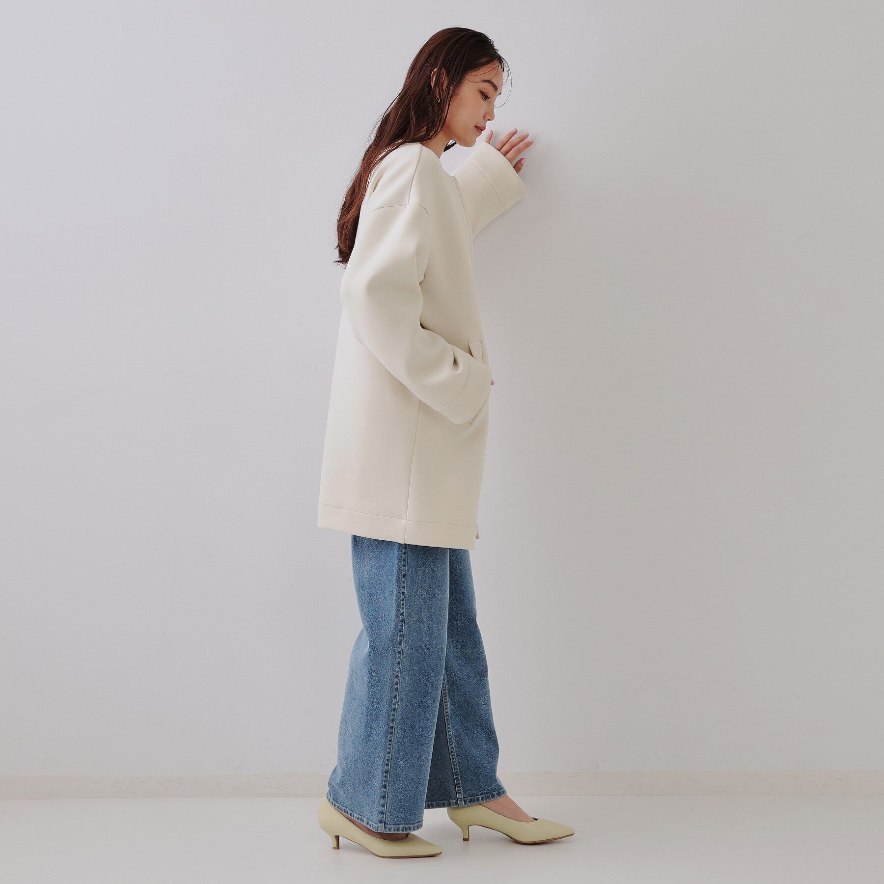 OPAQUE.CLIP「ノーカラーZIPミドルコート【洗濯機洗い可/抗ピル】」|ノーカラーコート|