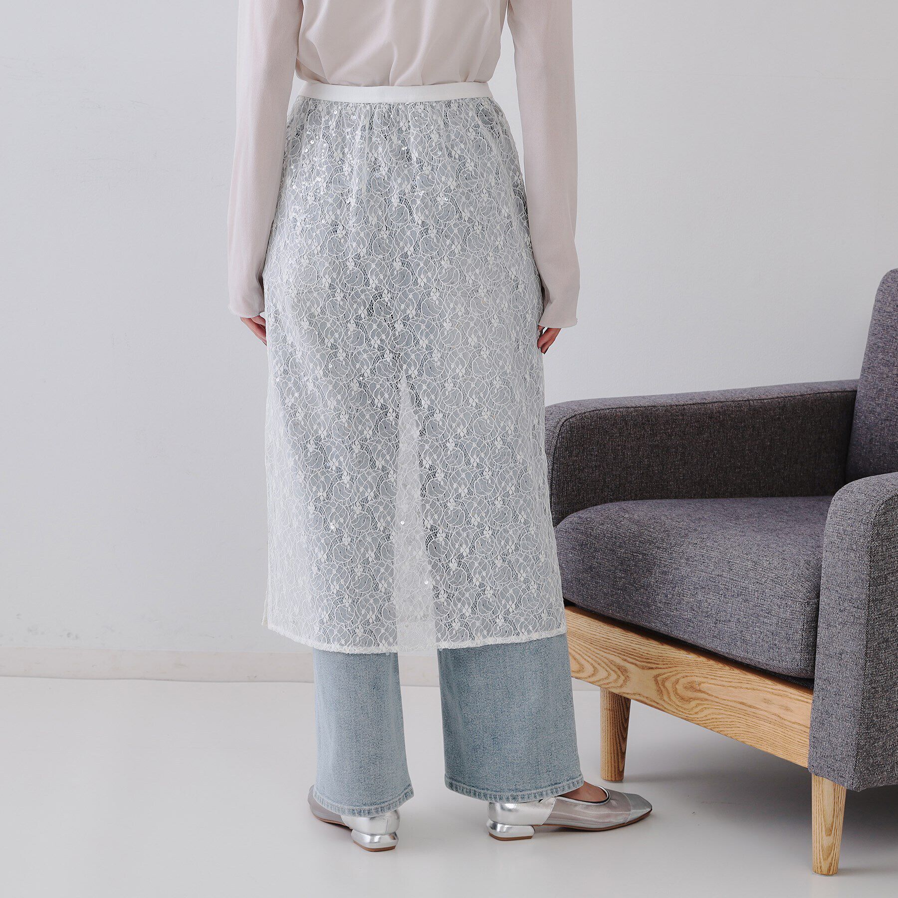 OPAQUE.CLIP「シアーレーススパンコールスカート【洗濯機洗い可】」|スカート|