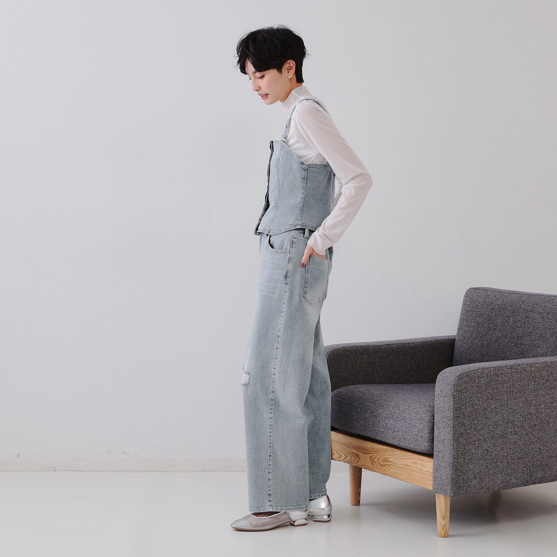 OPAQUE.CLIP「ストレッチデニムビスチェ/セットアップ対応【洗濯機洗い可】」|ベスト・ジレ|