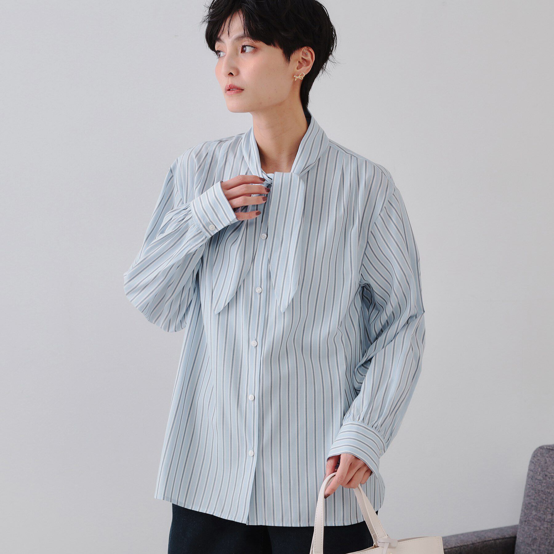 OPAQUE.CLIP「ストライプボウタイシャツ【洗濯機洗い可】」|シャツ・ブラウス|