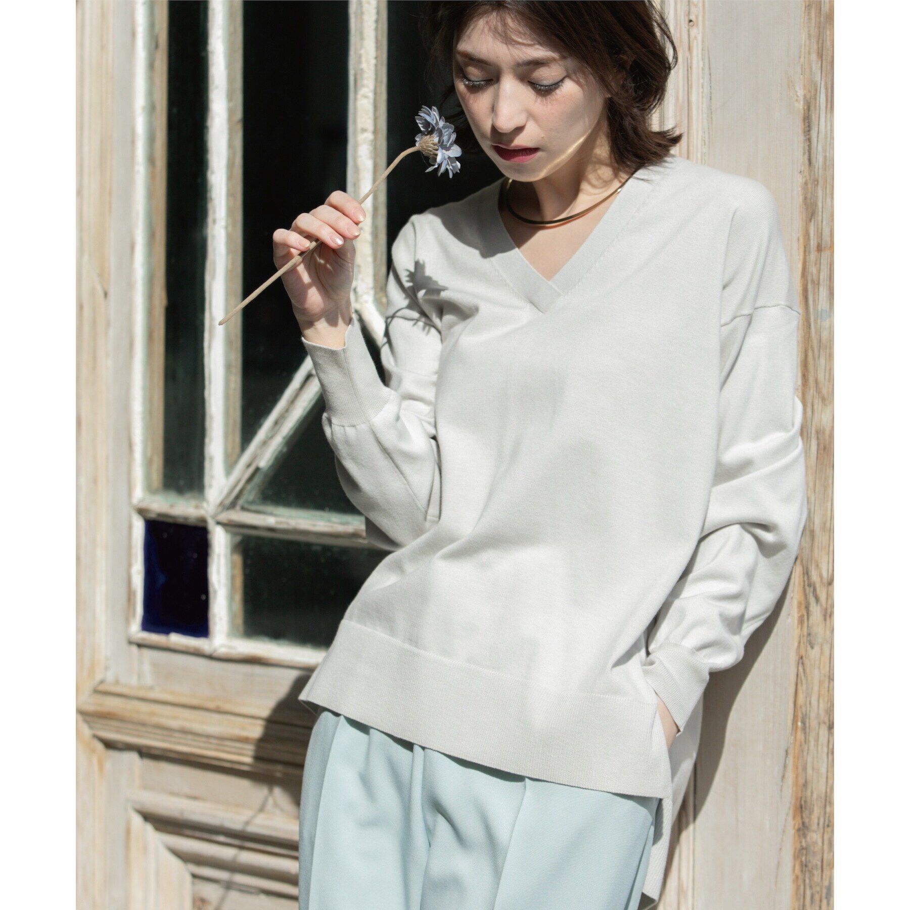 OPAQUE.CLIP「リラクシーVネックニット/オーガニックコツトン混【UV/洗濯機洗い可】」|ニット・セーター|