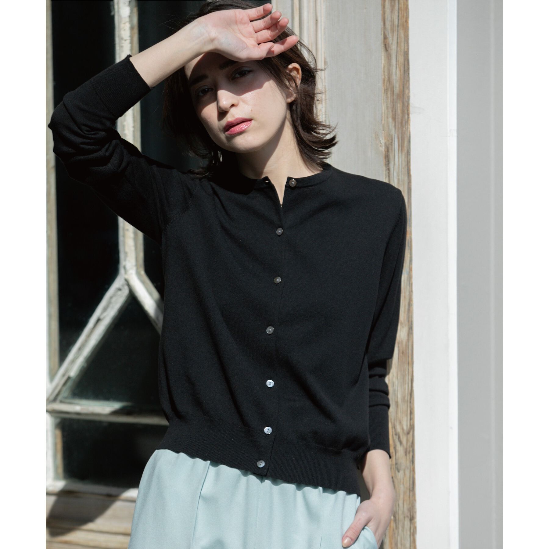 OPAQUE.CLIP「クルーネックニットカーディガン/オーガニックコットン混【UV/洗濯機洗い可】」|カーディガン|