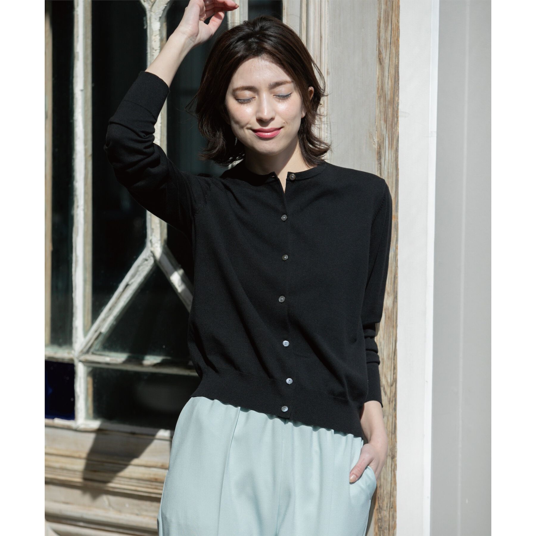 OPAQUE.CLIP「クルーネックニットカーディガン/オーガニックコットン混【UV/洗濯機洗い可】」|カーディガン|