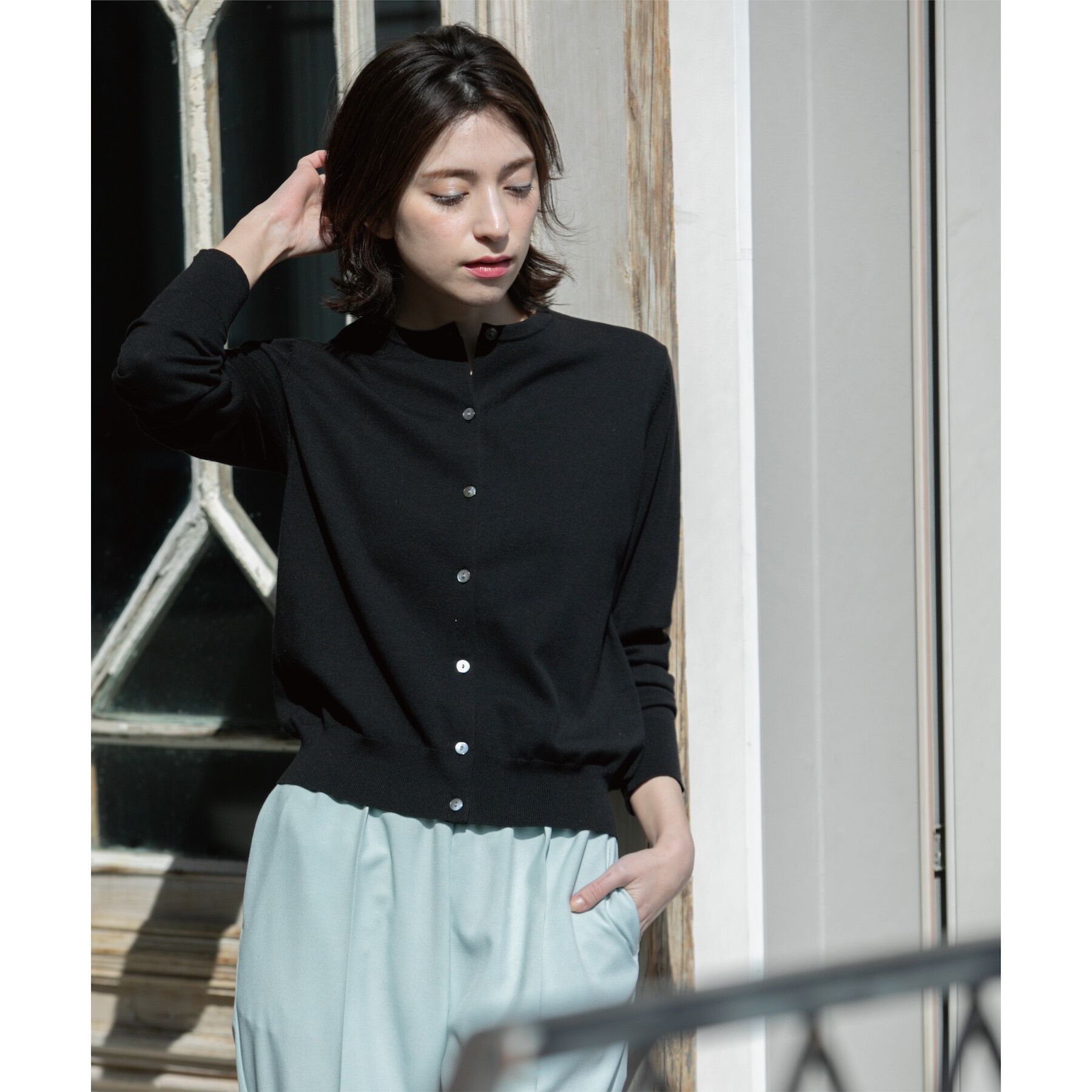 OPAQUE.CLIP「クルーネックニットカーディガン/オーガニックコットン混【UV/洗濯機洗い可】」|カーディガン|