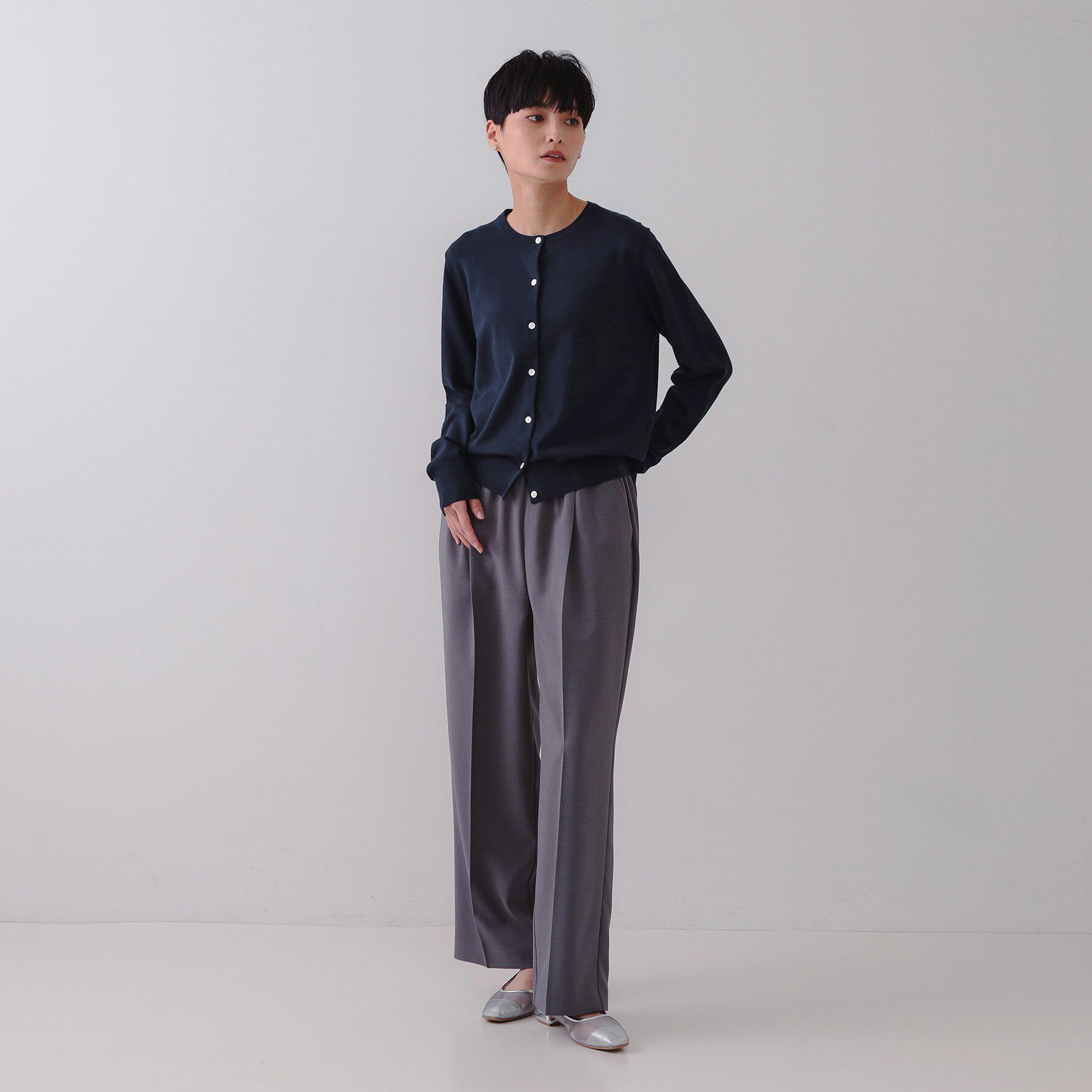 OPAQUE.CLIP「クルーネックニットカーディガン/オーガニックコットン混【UV/洗濯機洗い可】」|カーディガン|