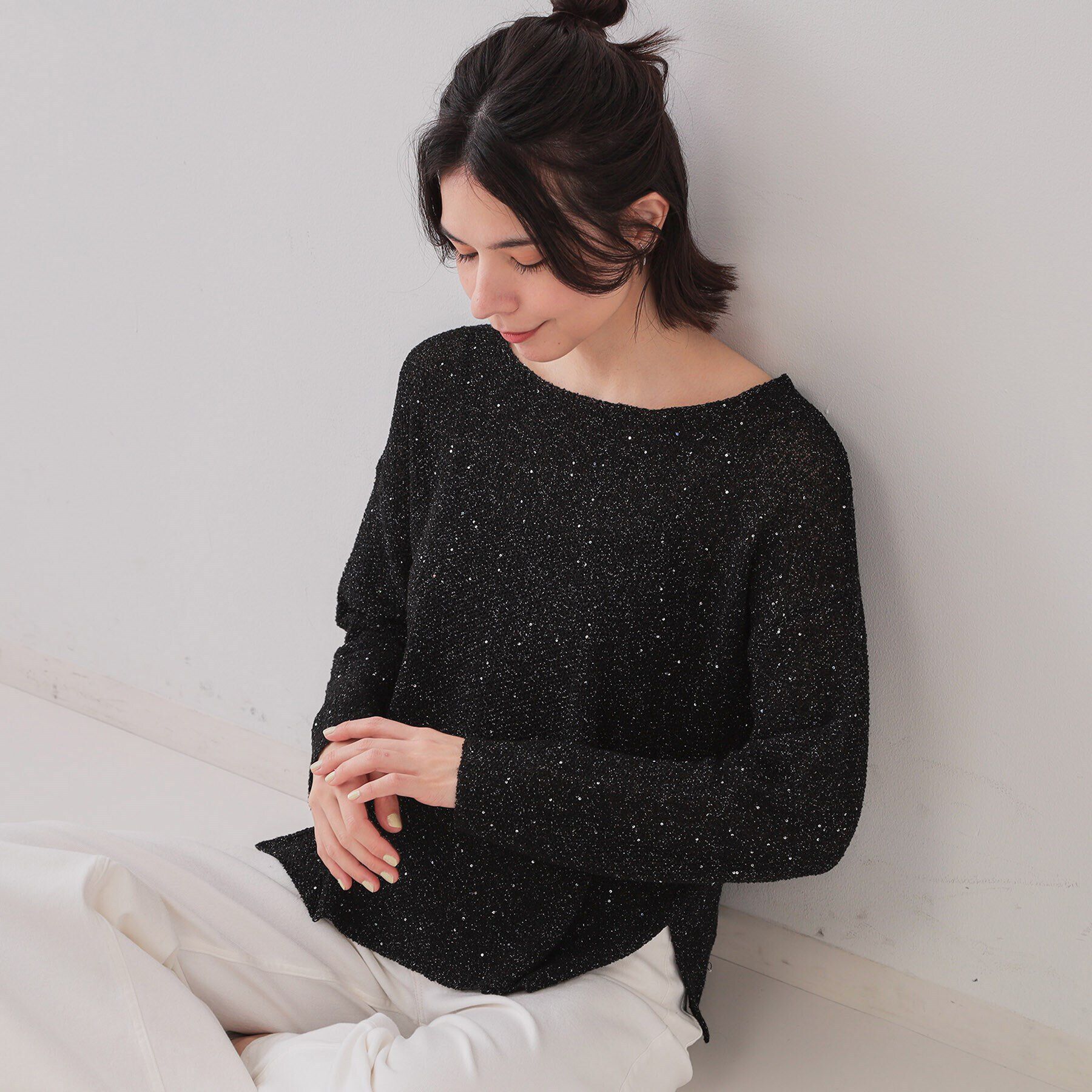 OPAQUE.CLIP「スパンコールボートネックニット【洗濯機洗い可】」|ニット・セーター|