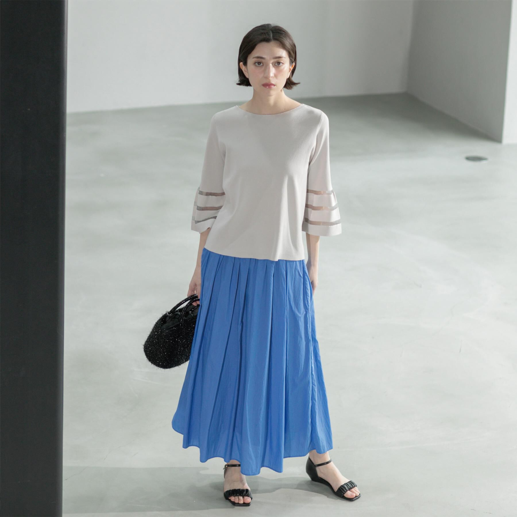 OPAQUE.CLIP「《6色展開》シアーボーダーフレアスリーブニット【洗濯機洗い可】」|ニット・セーター|