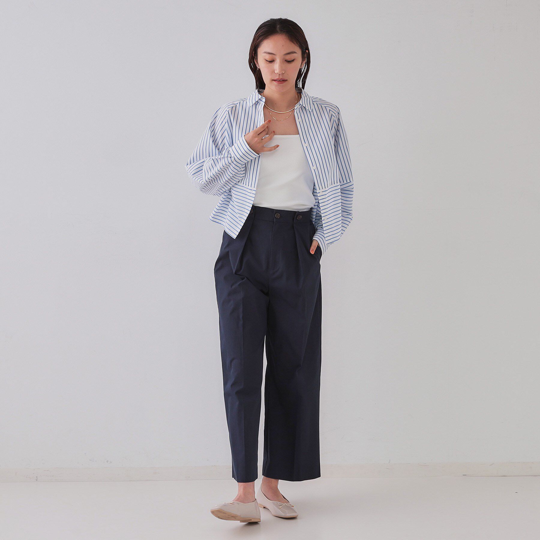 OPAQUE.CLIP「《andGIRL掲載》ストライプフォルムシャツ【洗濯機洗い可】」|シャツ・ブラウス|