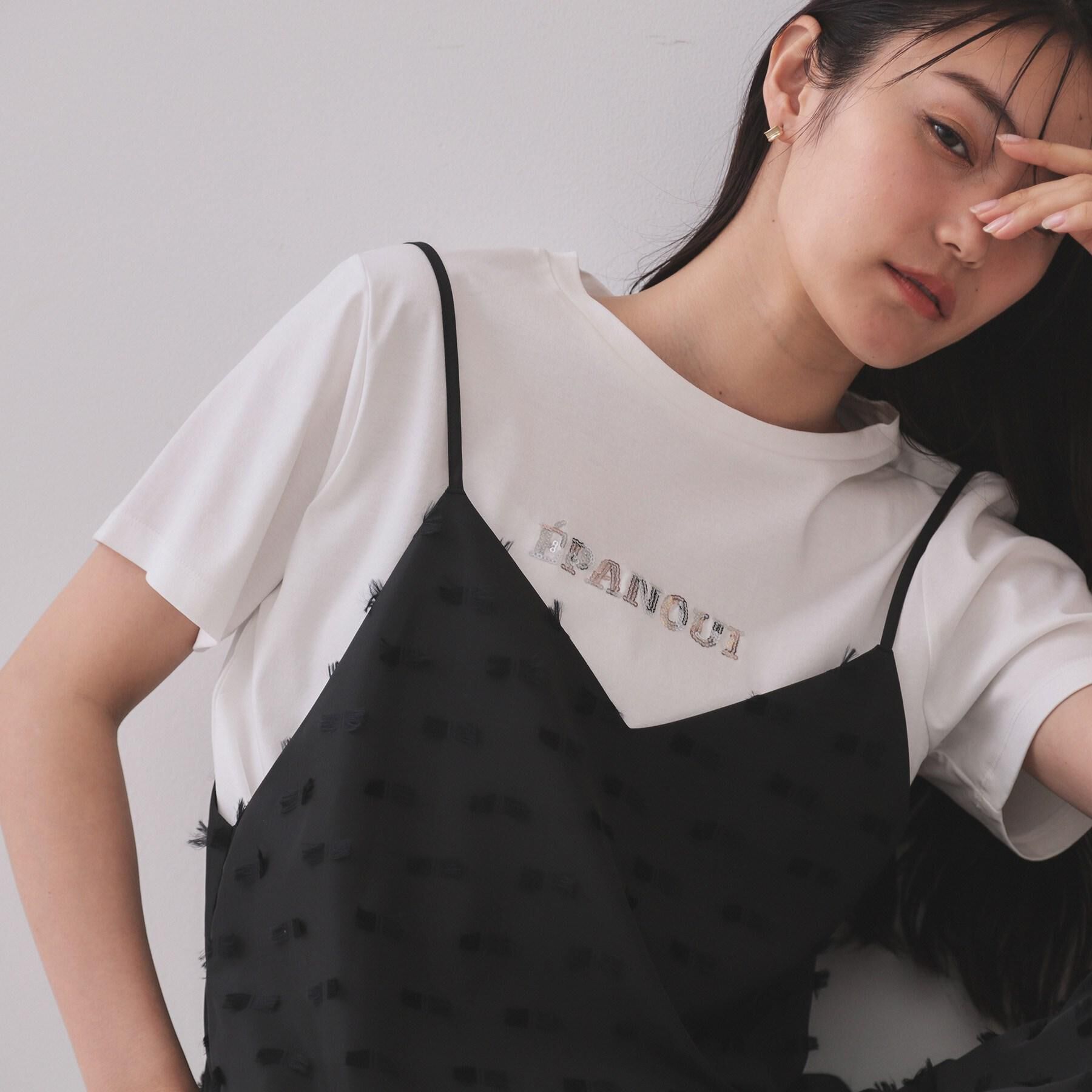 OPAQUE.CLIP「刺繍＆スパンコールロゴTシャツ【洗濯機洗い可】」|Tシャツ・カットソー|