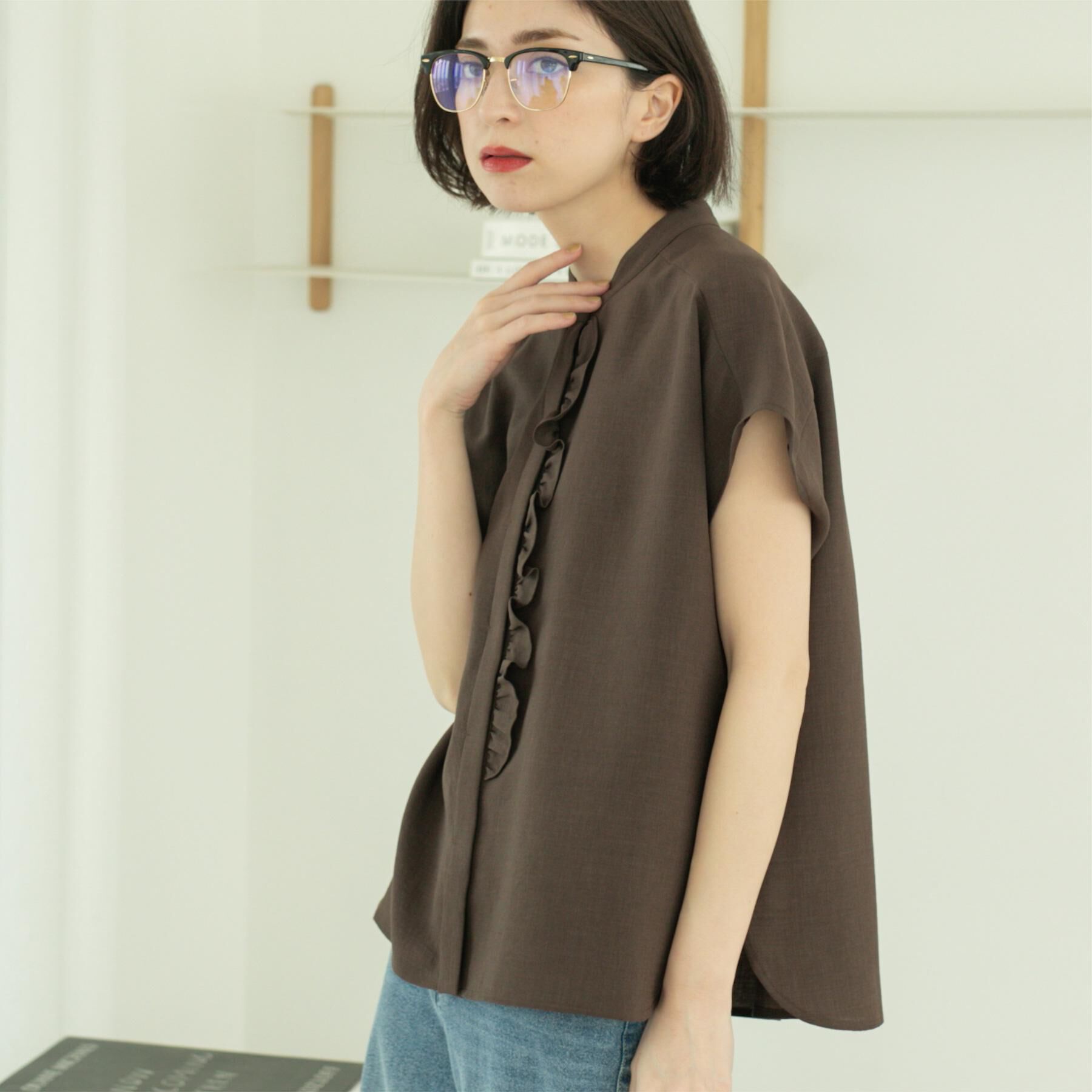 OPAQUE.CLIP「リネンライクフロントフリルブラウス【洗濯機洗い可/吸水速乾/接触冷感】」|シャツ・ブラウス|