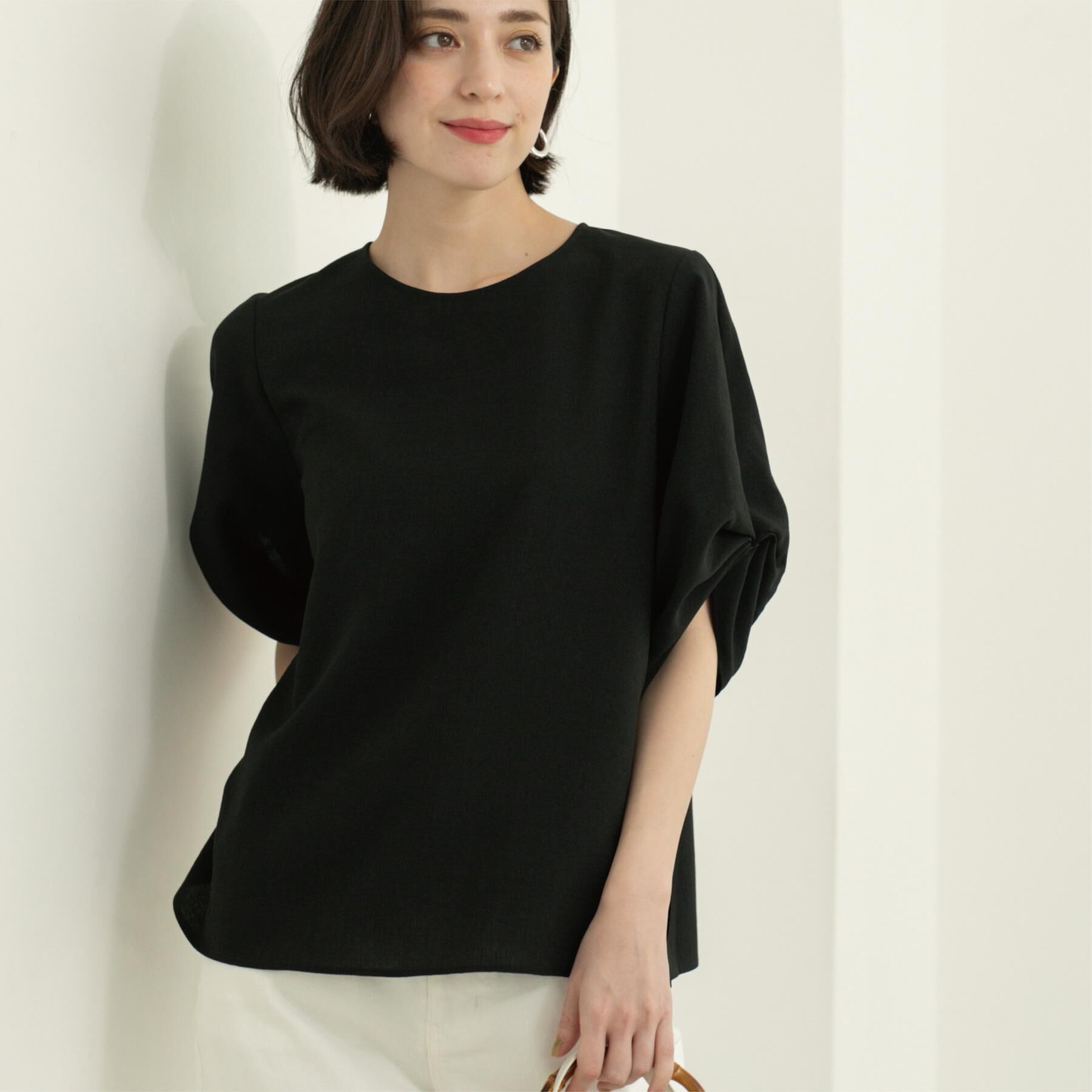 OPAQUE.CLIP「リネンライクタックスリーブブラウス【洗濯機洗い可/吸水速乾/接触冷感】」|シャツ・ブラウス|