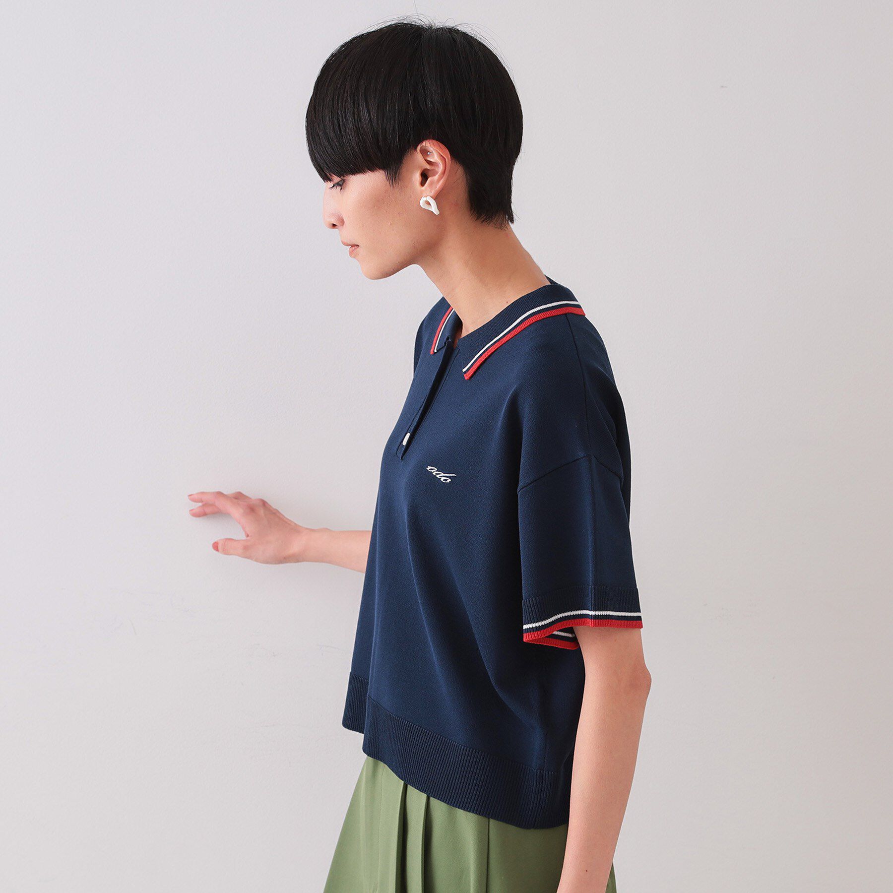 OPAQUE.CLIP「ロゴ刺繍ポロニット【洗濯機洗い可／抗ピル】」|ニット・セーター|