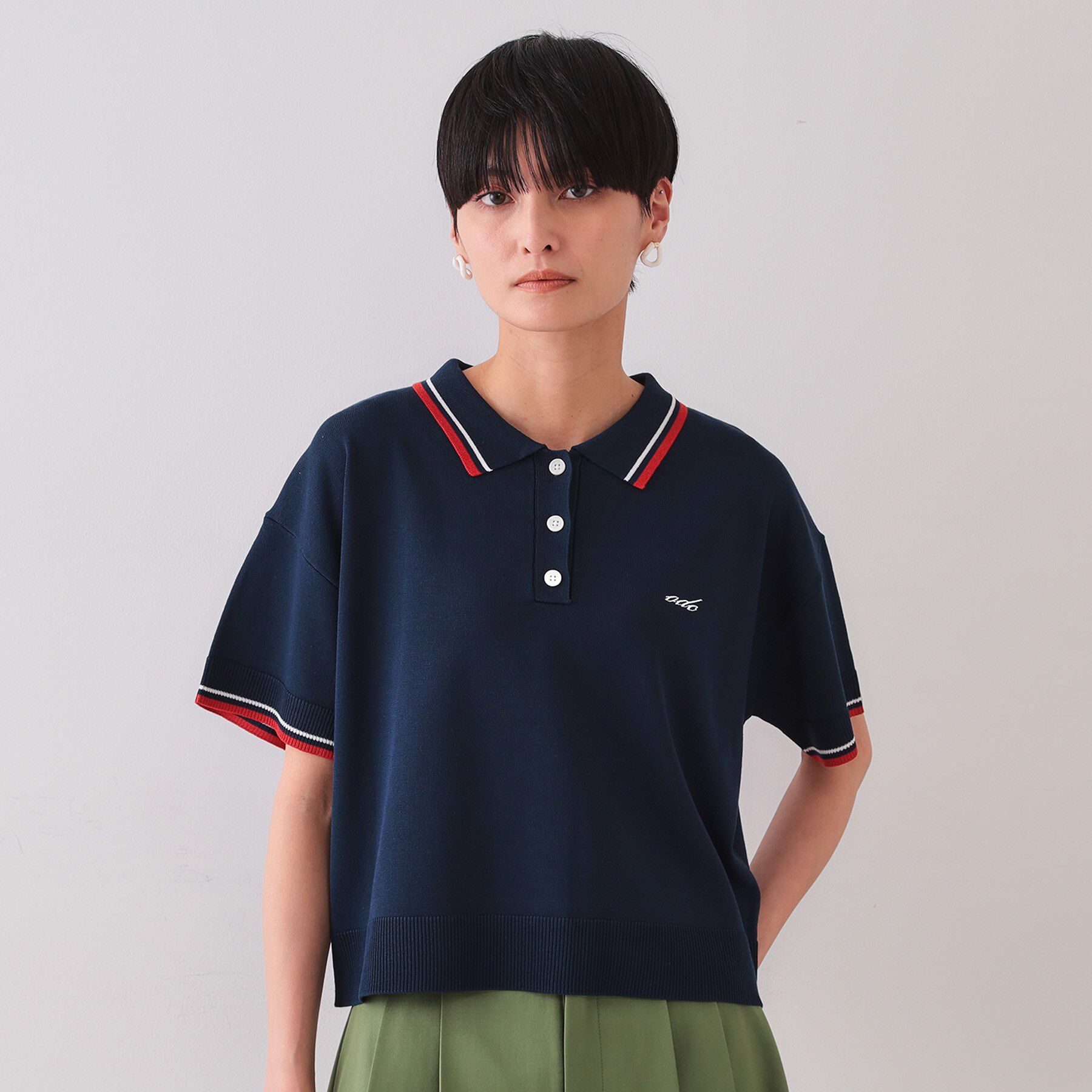 OPAQUE.CLIP「ロゴ刺繍ポロニット【洗濯機洗い可／抗ピル】」|ニット・セーター|