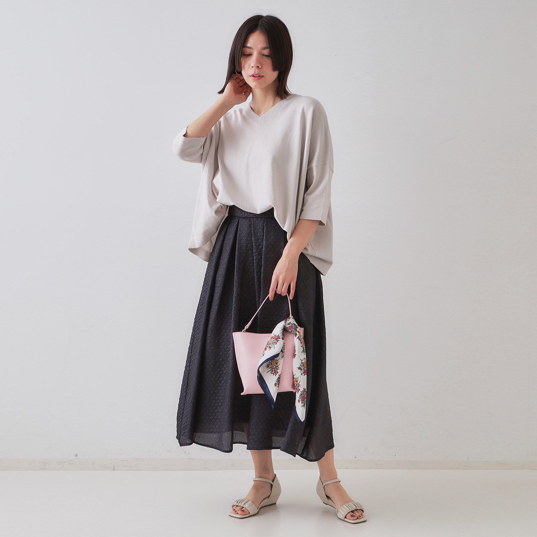 OPAQUE.CLIP「シアージャカードタックフレアスカート【洗濯機洗い可】」|スカート|