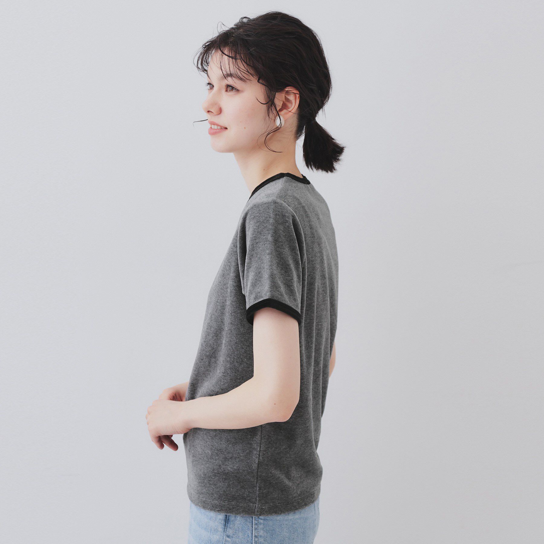 OPAQUE.CLIP「ベロアTシャツ【洗濯機洗い可】」|Tシャツ・カットソー|