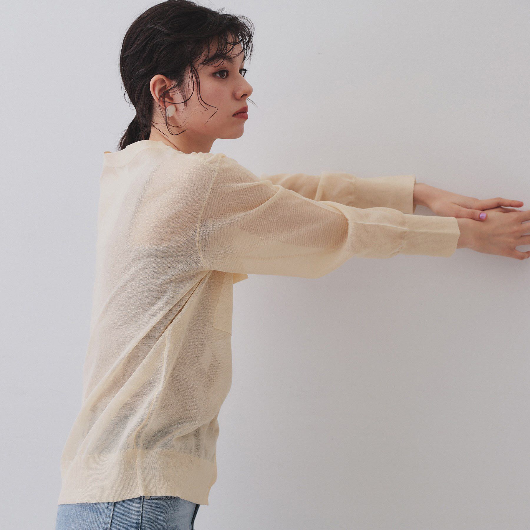 OPAQUE.CLIP「ポケットシアーニットカーディガン【洗濯機洗い可】」|カーディガン|