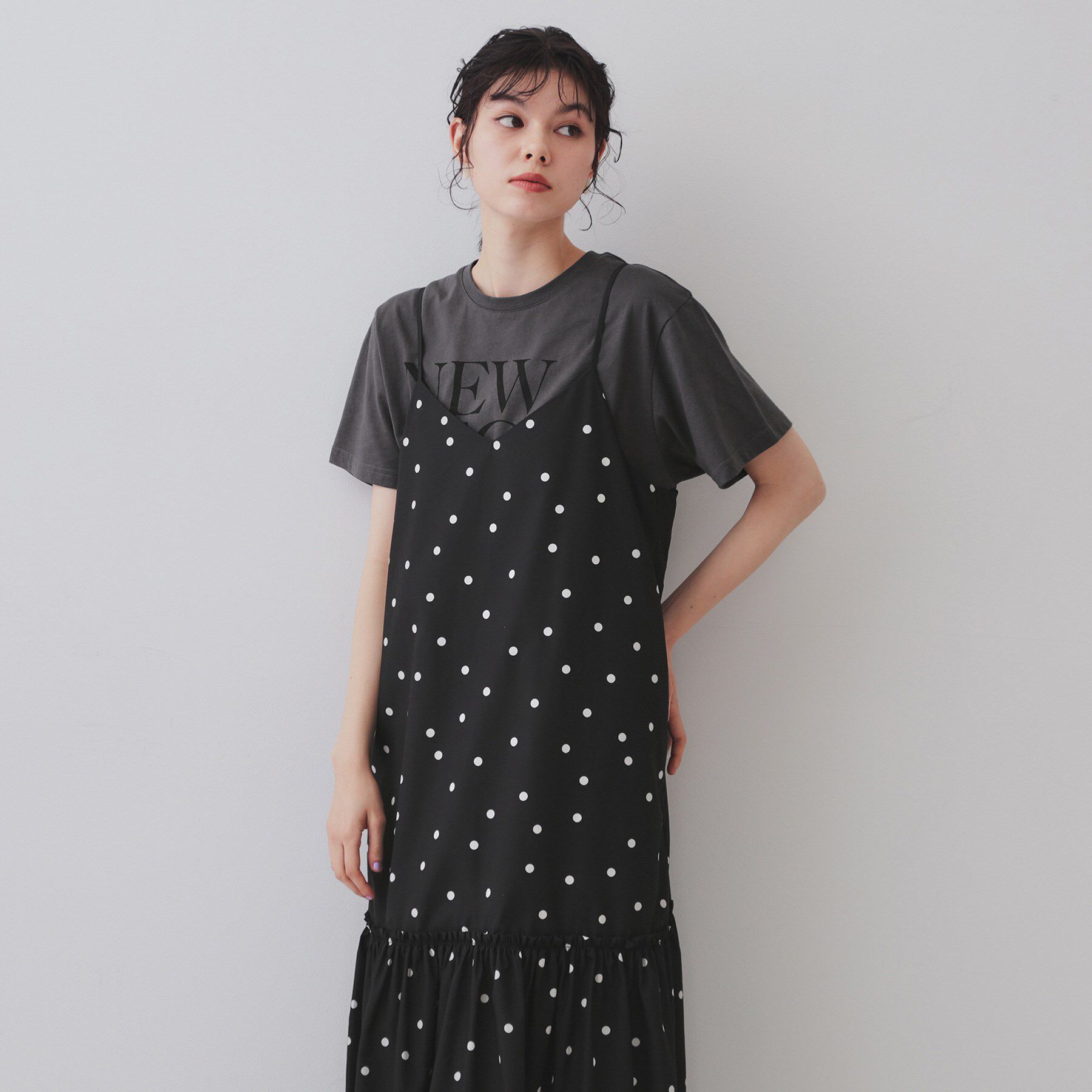OPAQUE.CLIP「ドットプリントキャミワンピース【洗濯機洗い可】」|ワンピース|
