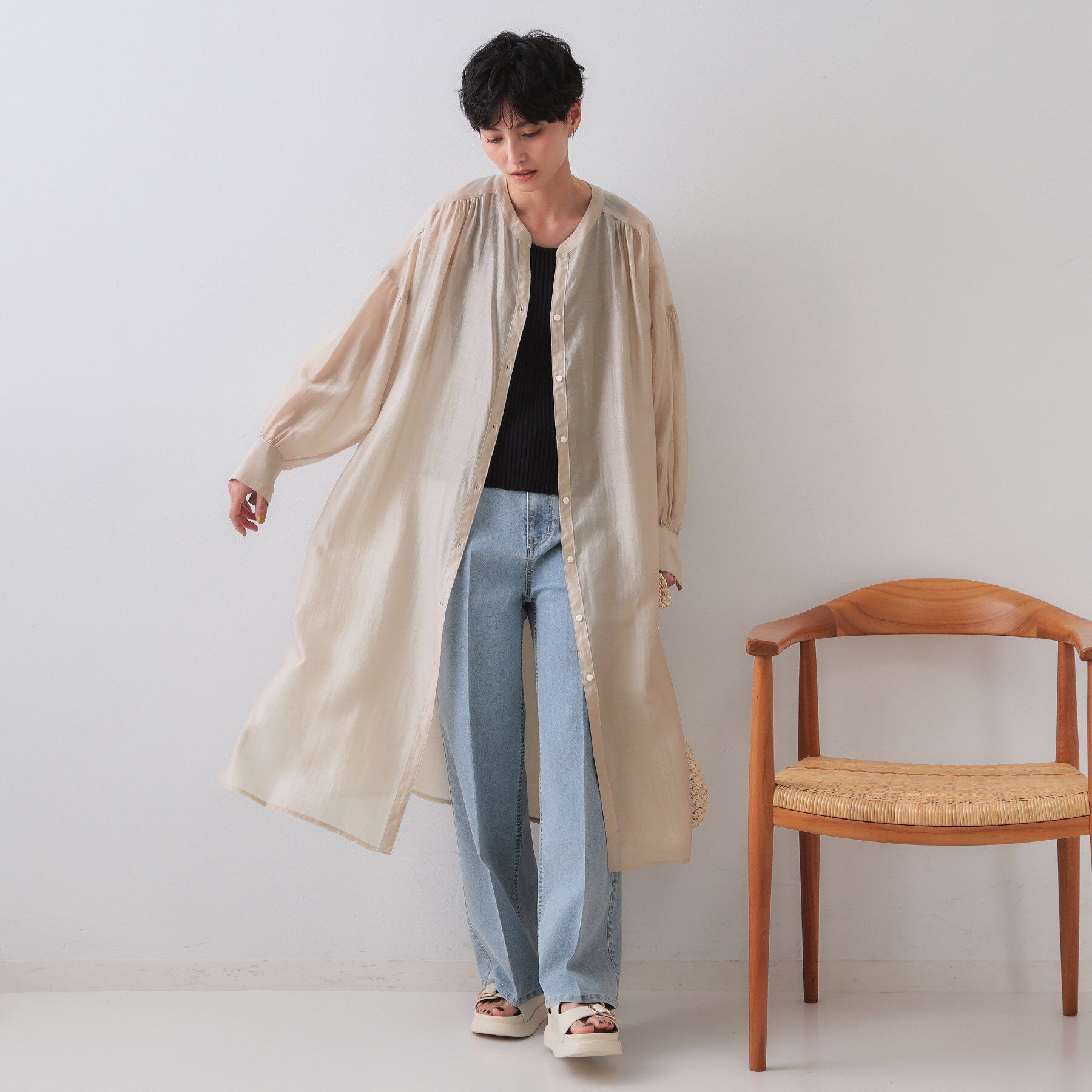 OPAQUE.CLIP「シアーシャツワンピース【洗濯機洗い可】」|ワンピース|