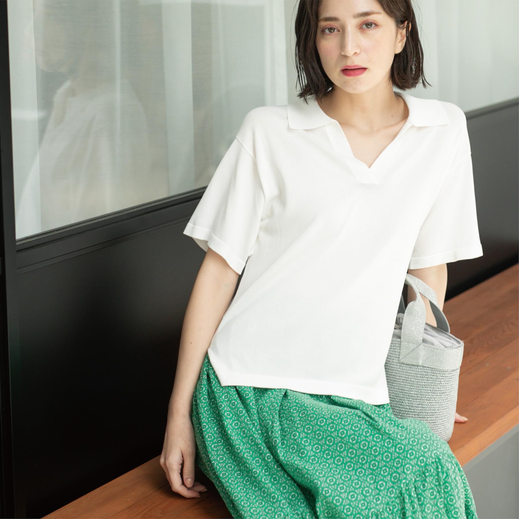 OPAQUE.CLIP「スキッパーニット【UV/接触冷感/抗ピル/洗濯機洗い可】」|ニット・セーター|ホワイト(001)