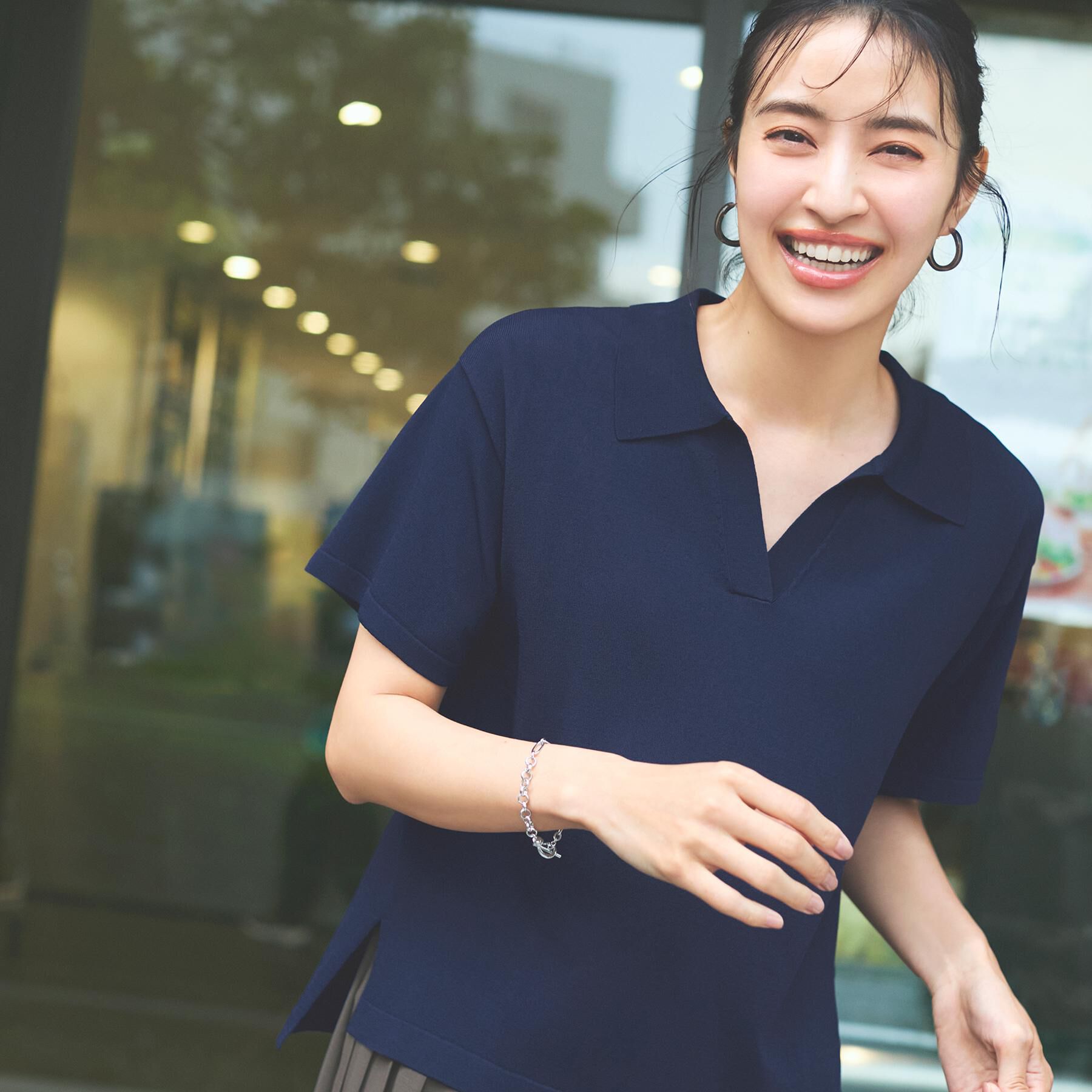 OPAQUE.CLIP「スキッパーニット【UV/接触冷感/抗ピル/洗濯機洗い可】」|ニット・セーター|ネイビー(094)