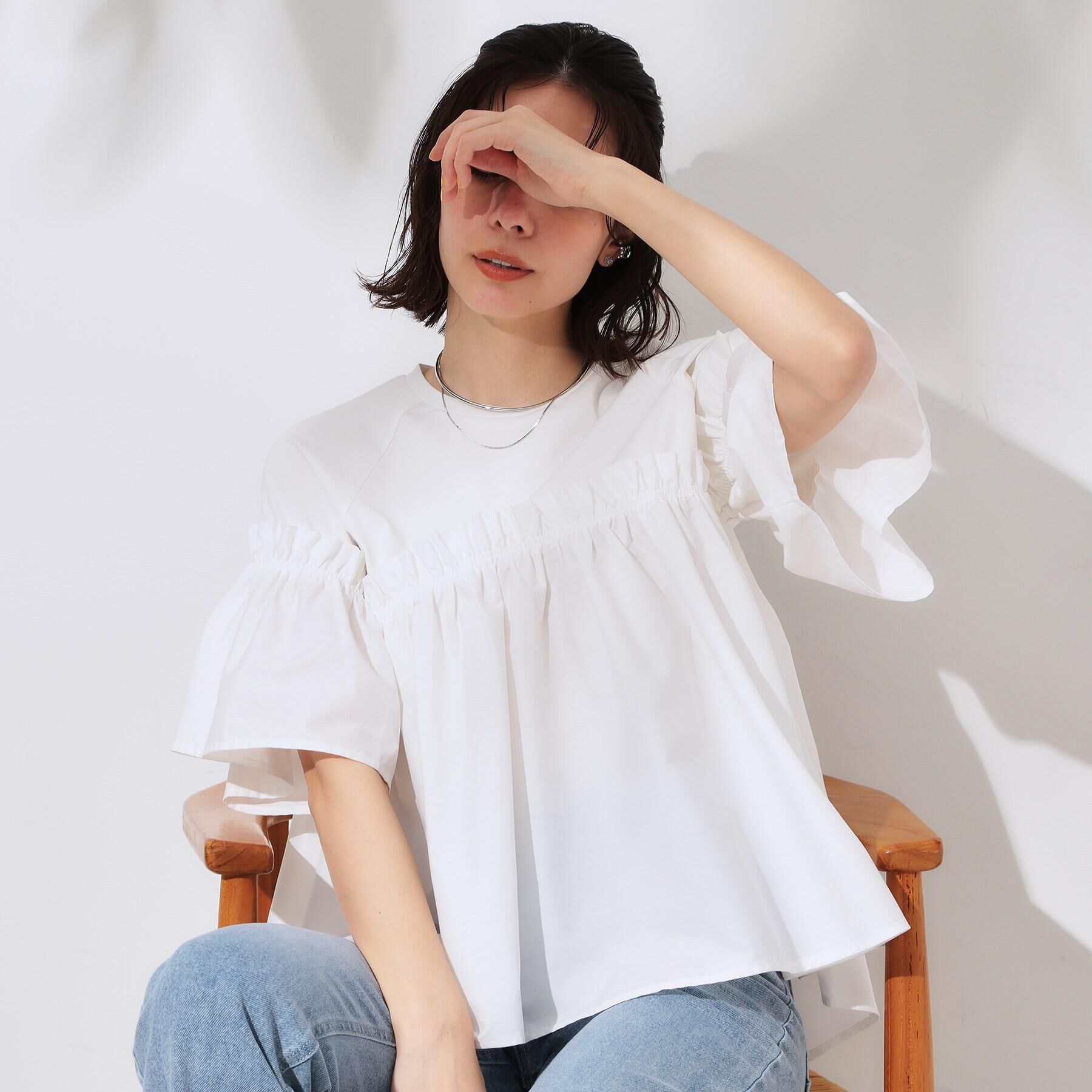 OPAQUE.CLIP「ギャザーフリルドッキングカットソー【洗濯機洗い可】」|Tシャツ・カットソー|