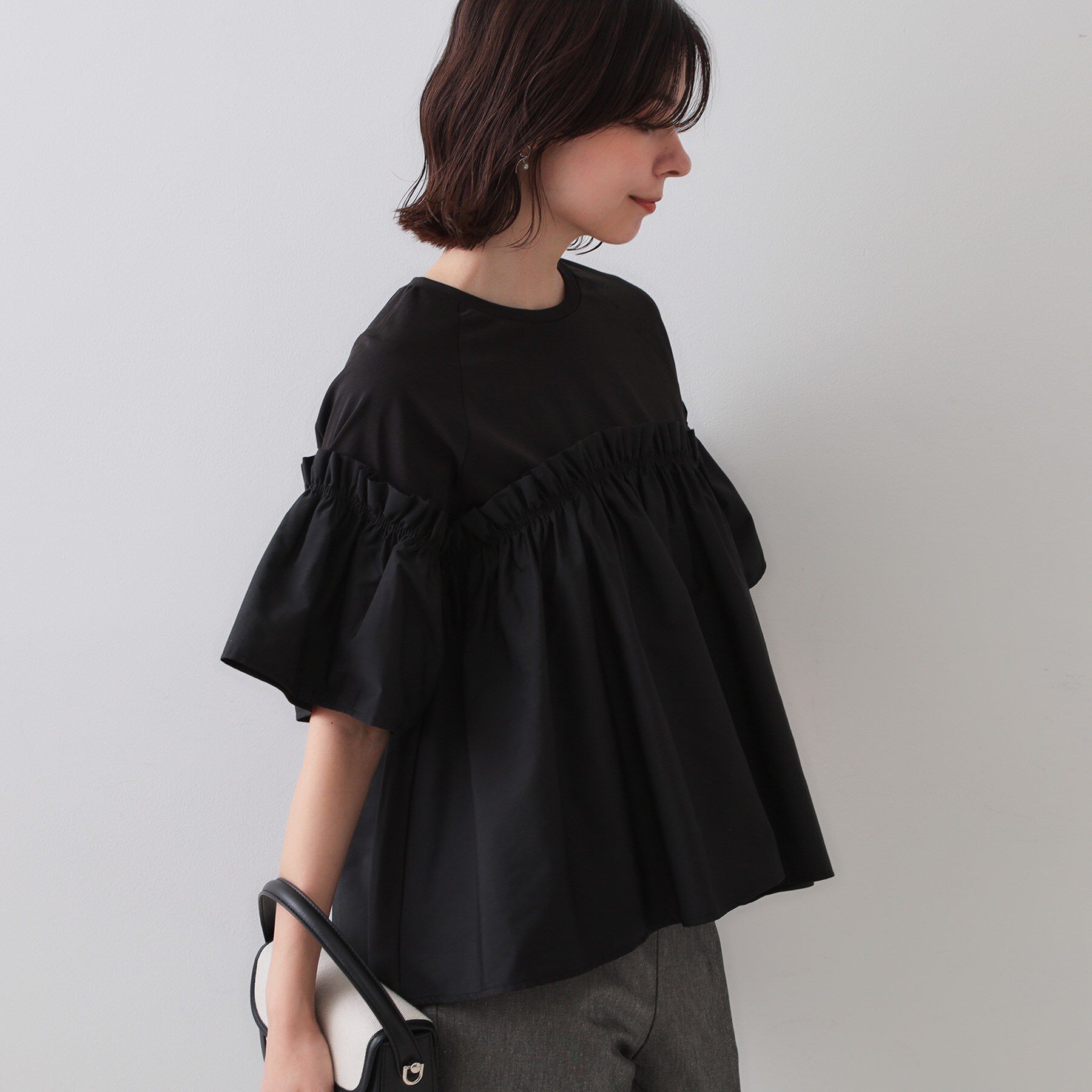 OPAQUE.CLIP「ギャザーフリルドッキングカットソー【洗濯機洗い可】」|Tシャツ・カットソー|