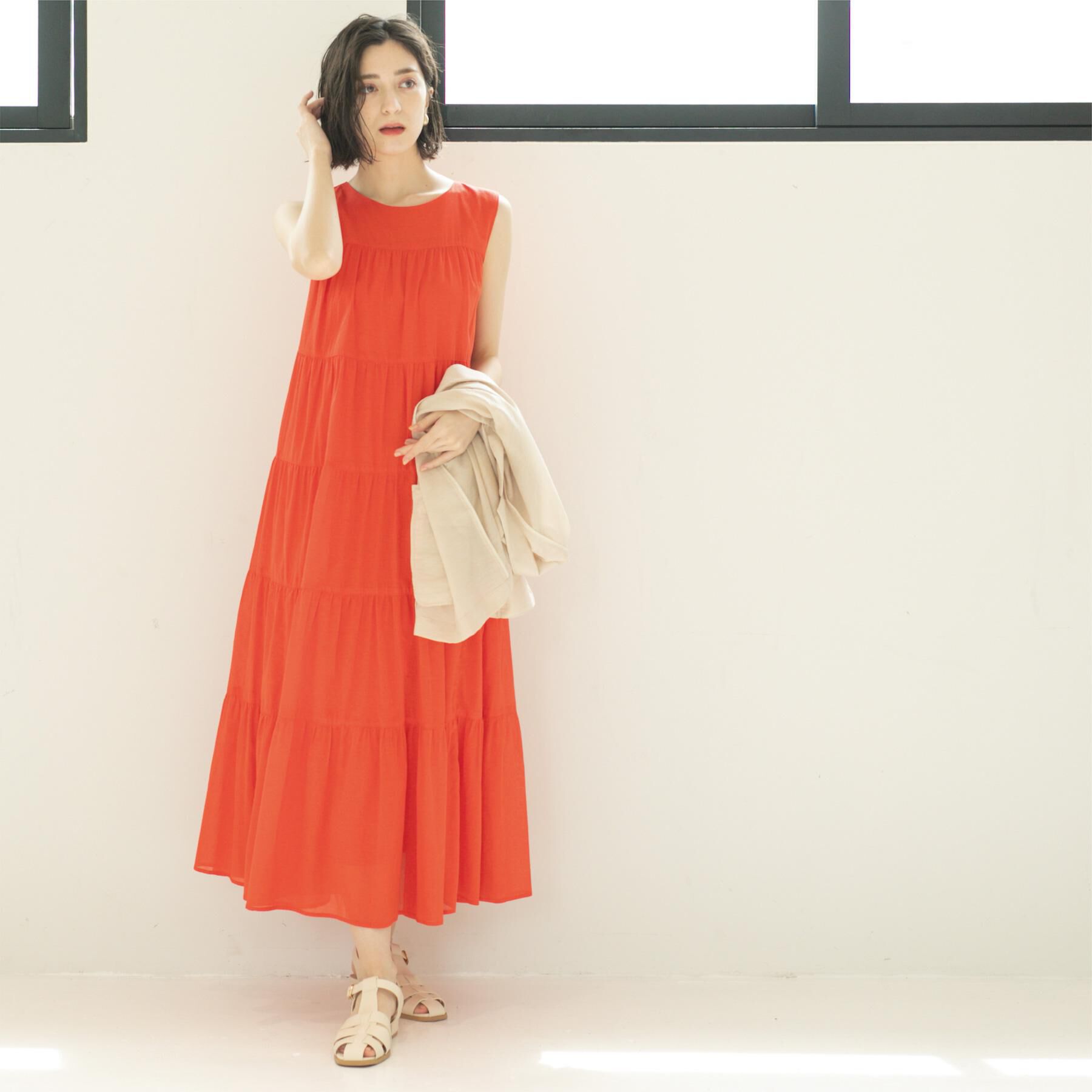 OPAQUE.CLIP「《Can Cam掲載》ティアードマキシドレス/オーガニックコットン混【洗濯機洗い可】」|ワンピース|