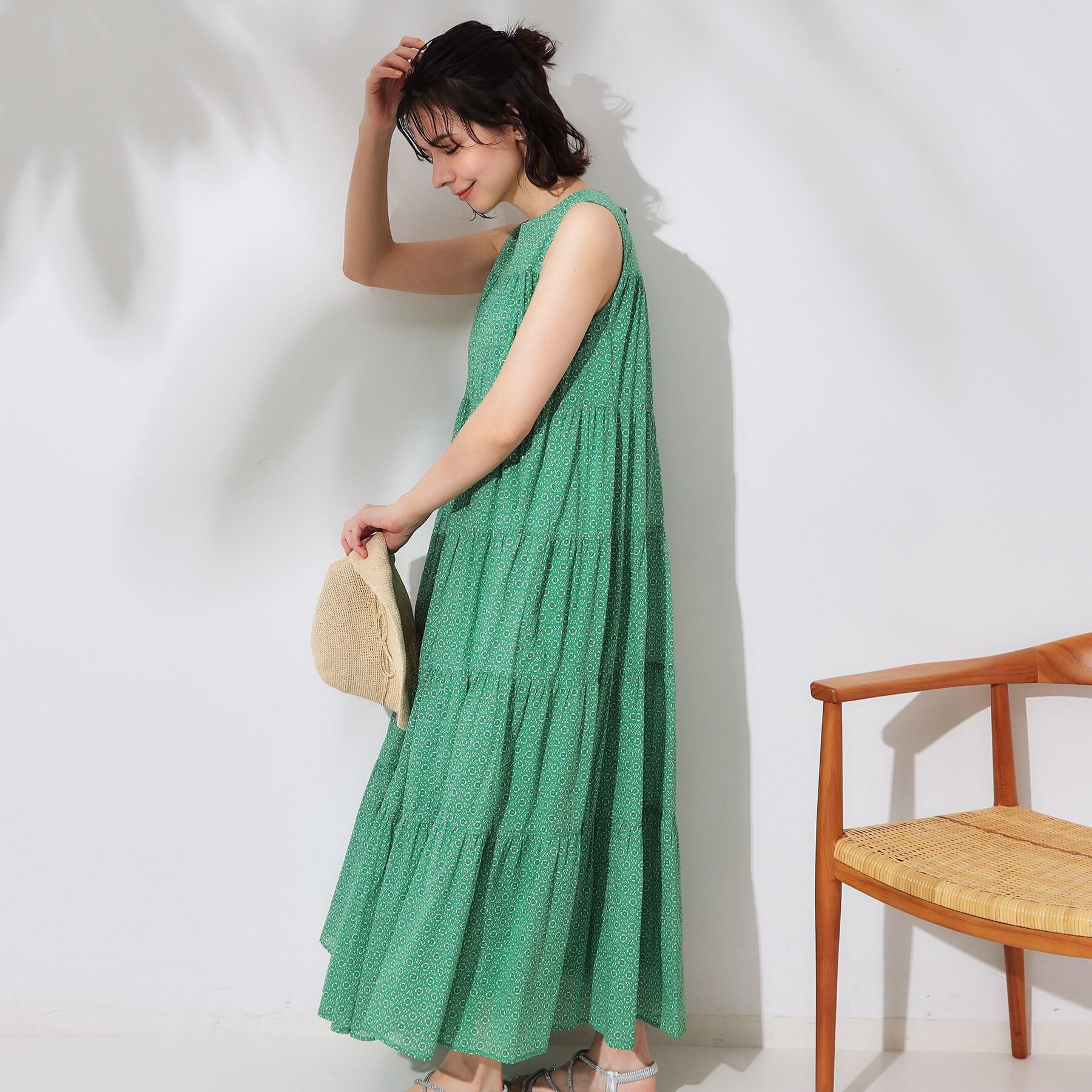 OPAQUE.CLIP「《Can Cam掲載》ティアードマキシドレス/オーガニックコットン混【洗濯機洗い可】」|ワンピース|