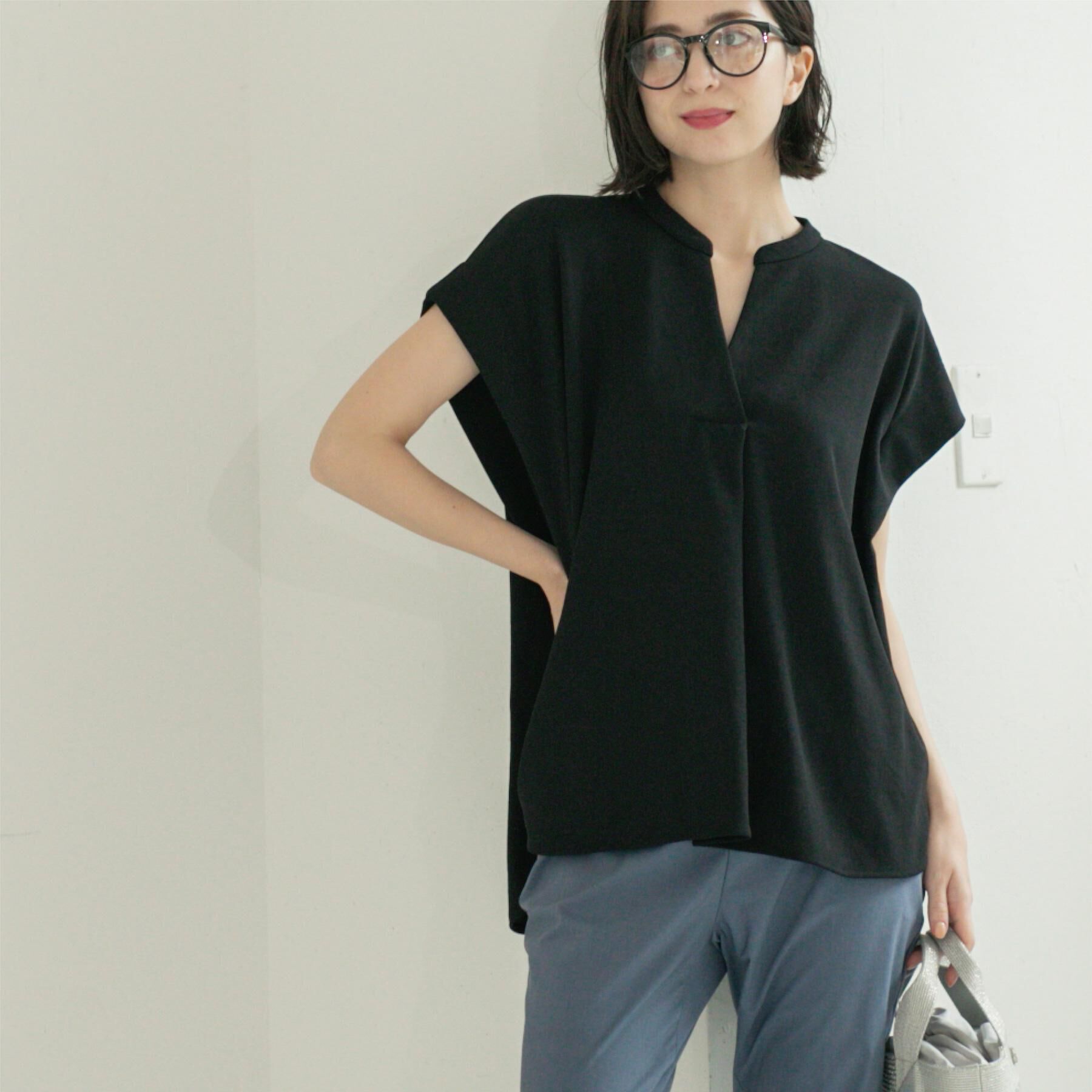 OPAQUE.CLIP「スキッパーフレンチスリーブトップス【UV/吸水速乾/洗濯機洗い可】」|Tシャツ・カットソー|