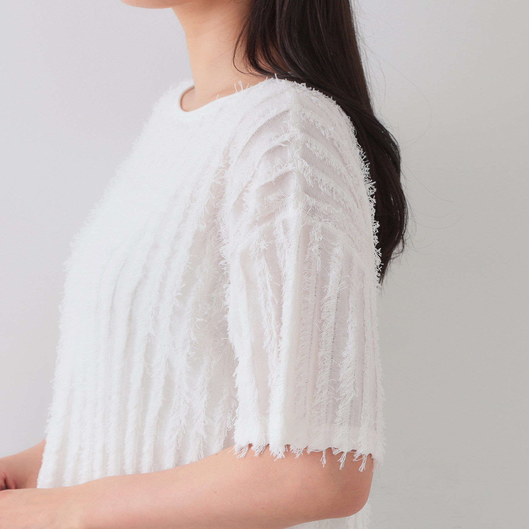 OPAQUE.CLIP「フリンジクロップドニット【洗濯機洗い可/抗ピル】」|ニット・セーター|