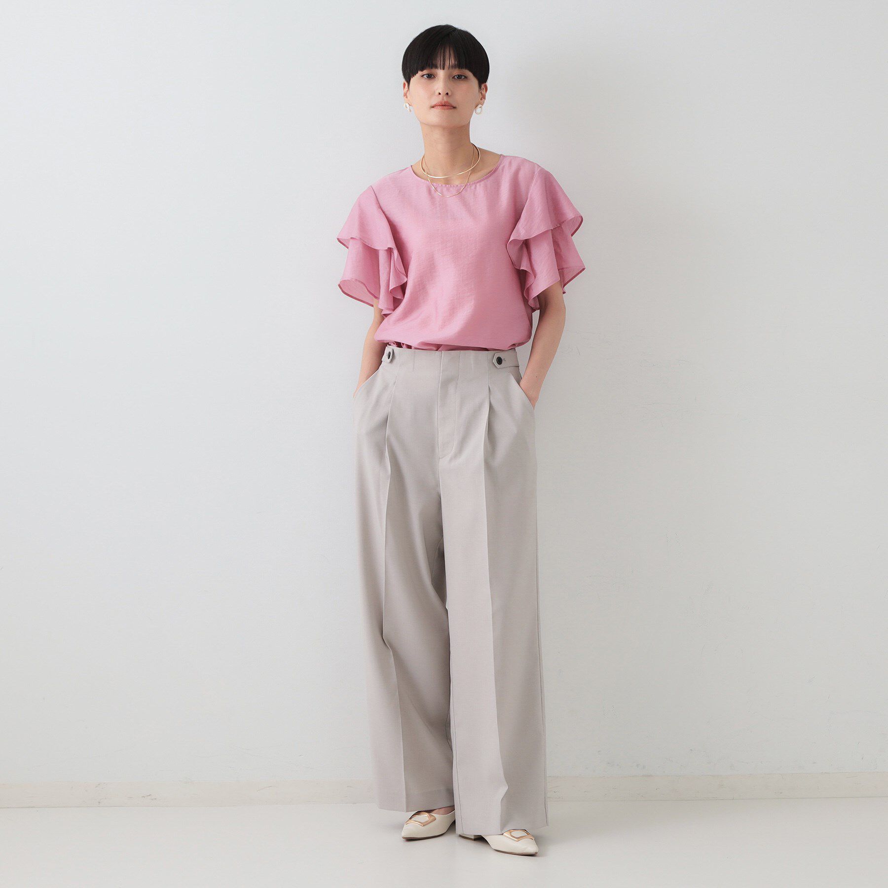 OPAQUE.CLIP「フリルスリーブブラウス【洗濯機洗い可】」|シャツ・ブラウス|