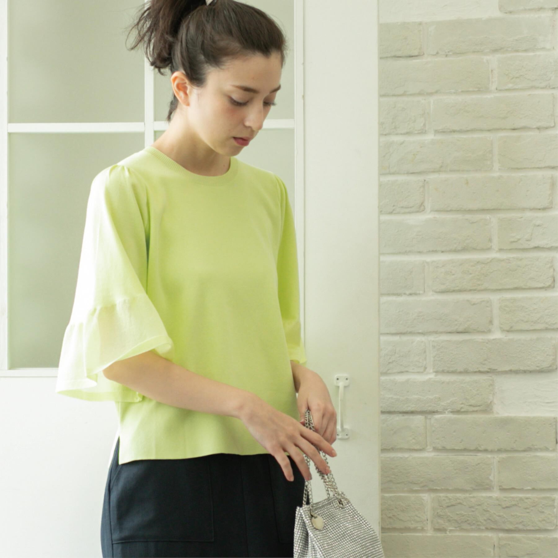 OPAQUE.CLIP「《5色展開》シアーフレアスリーブニット【洗濯機洗い可】」|ニット・セーター|